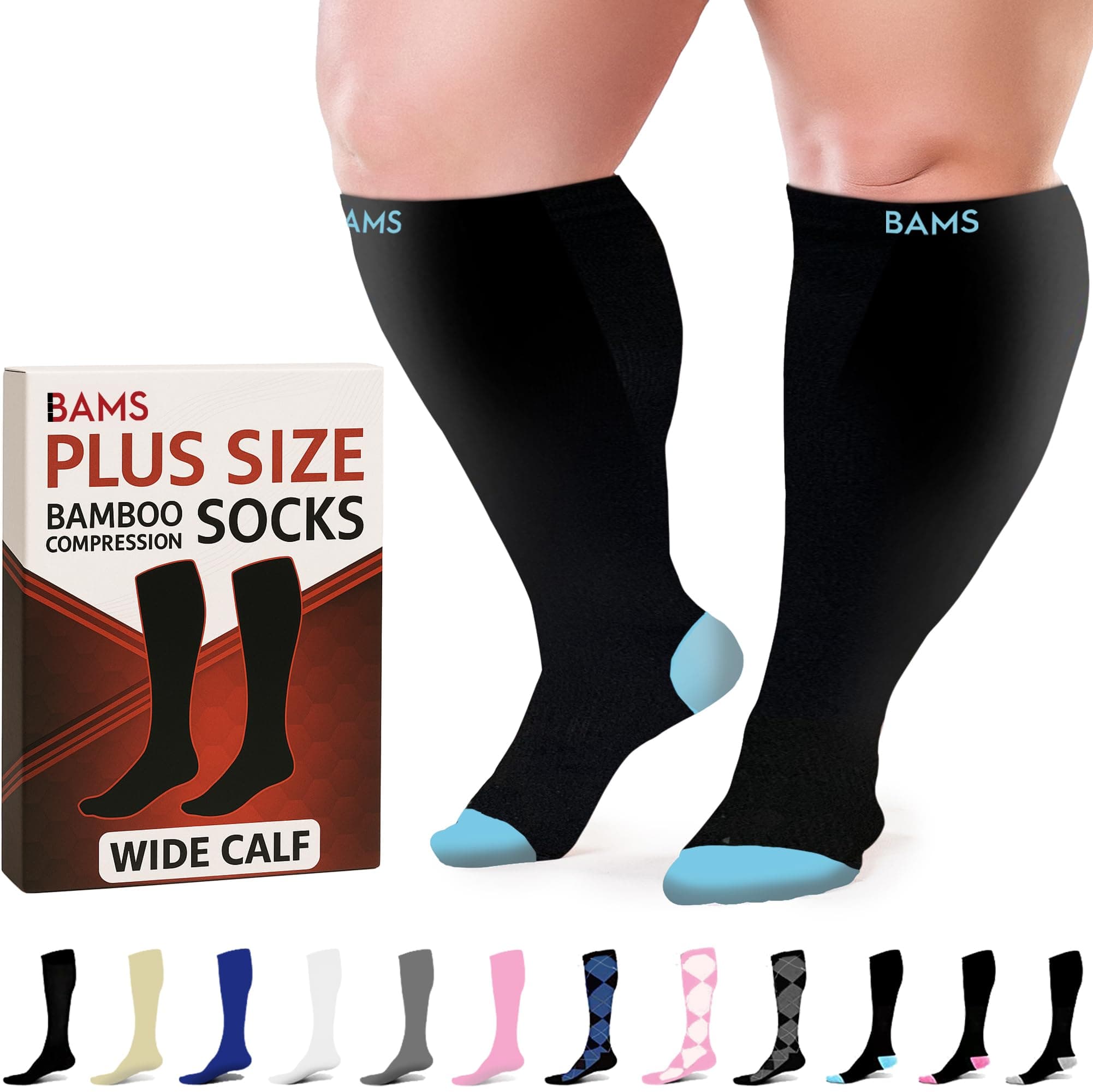 BAMS Compression Socks Women & Men- Premium Bamboo Ultra Soft No-Smell 15-20 mmHg