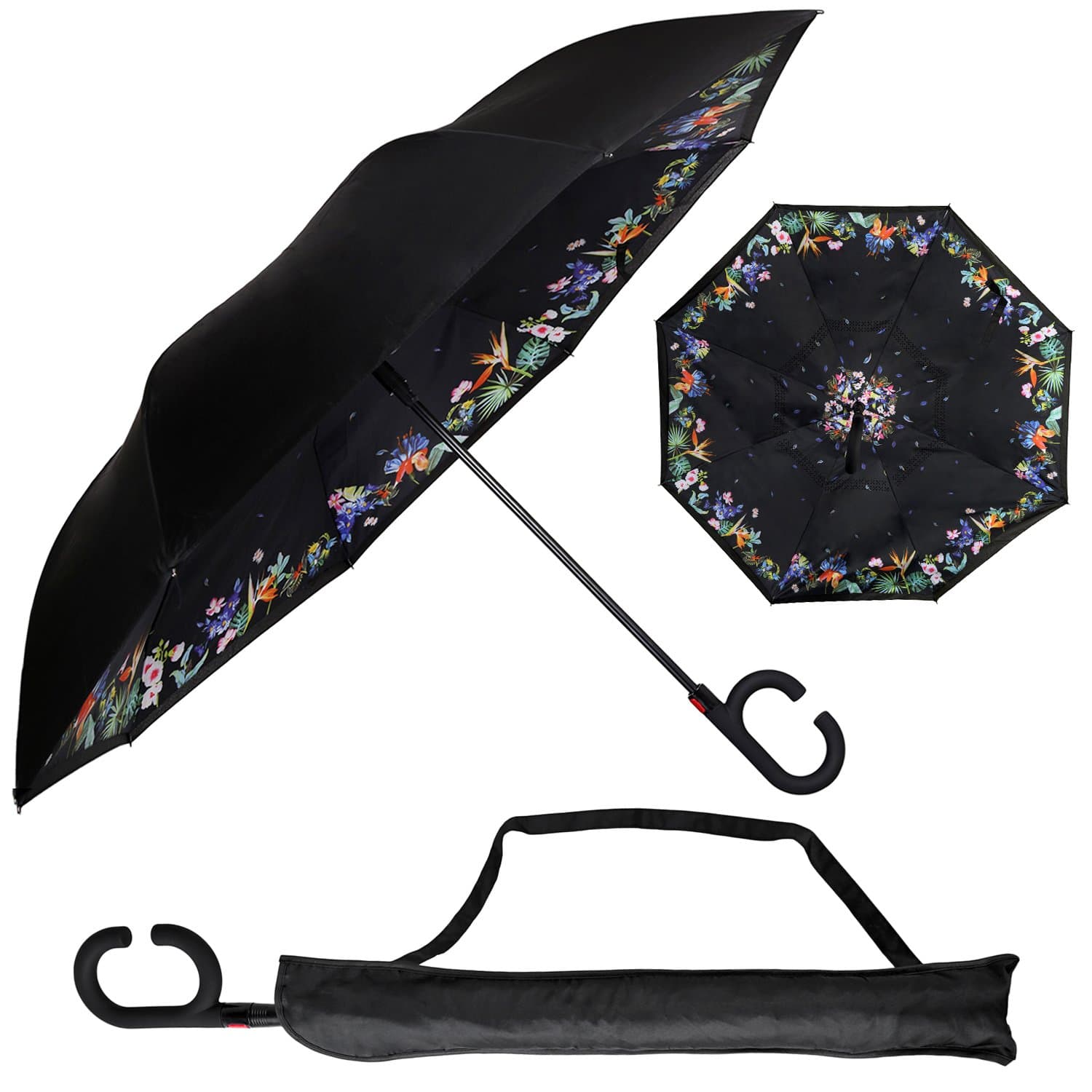 Urban Den Inverted Umbrella for Heavy Rain | UV Umbrella | Sun Protection | Windproof Umbrella | Auto Open Close | Hands Free | Tropical Flower, One size