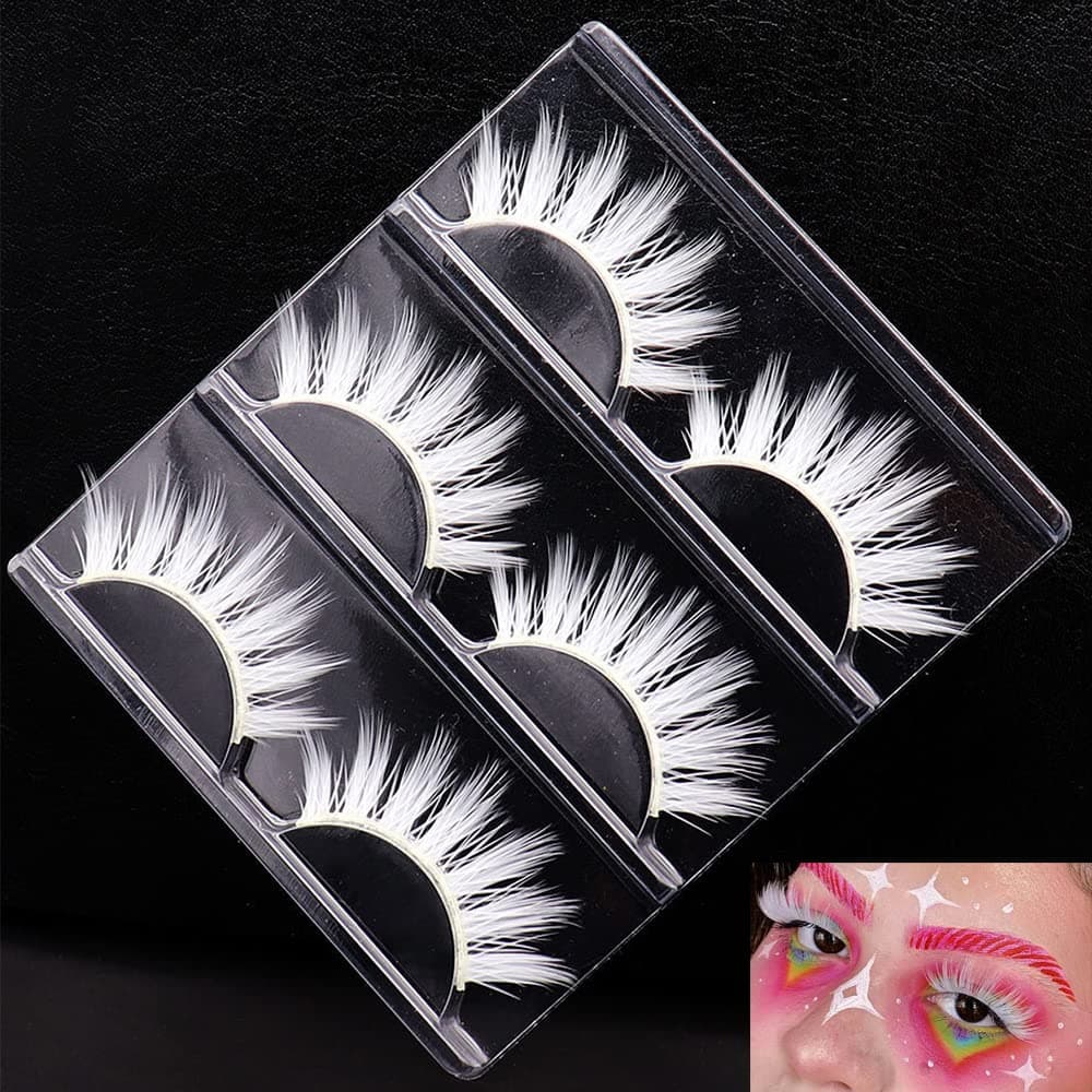 MUQIU37 3 Pairs White False Eyelashes, Thick Stage Performance Cosplay White Natural False Eyelashes Can Be Painted Easter Halloween Costume Party Eye Tool (MQ1)