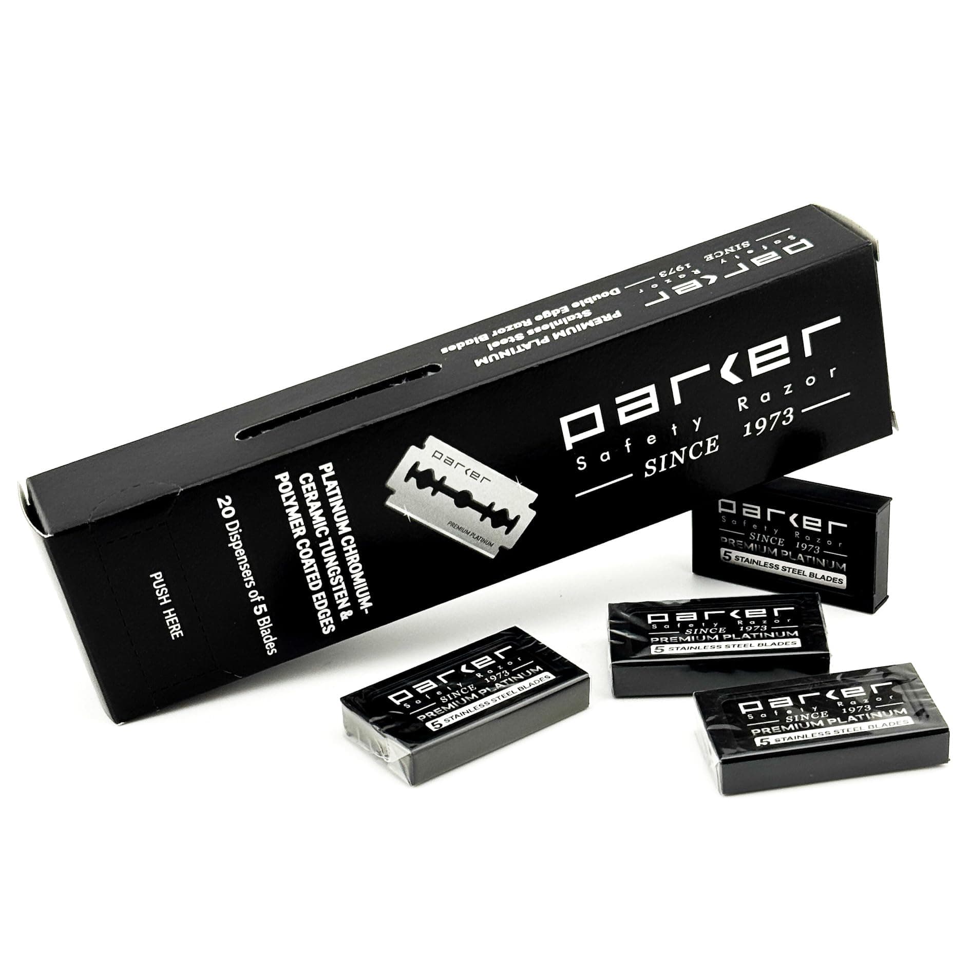 Parker 100‑Count Double Edge Safety Razor Blades – Premium Platinum‑Tungsten‑...