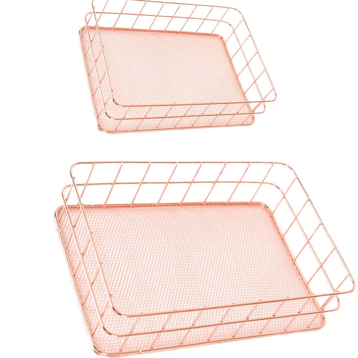 2 PCS Storage Basket Rose Gold Iron Bathroom Shelves Makeup and Fruit Organizer Brush Pen Holder Versatile Space Saving Storage Basket 1 x Medium + 1 x Large