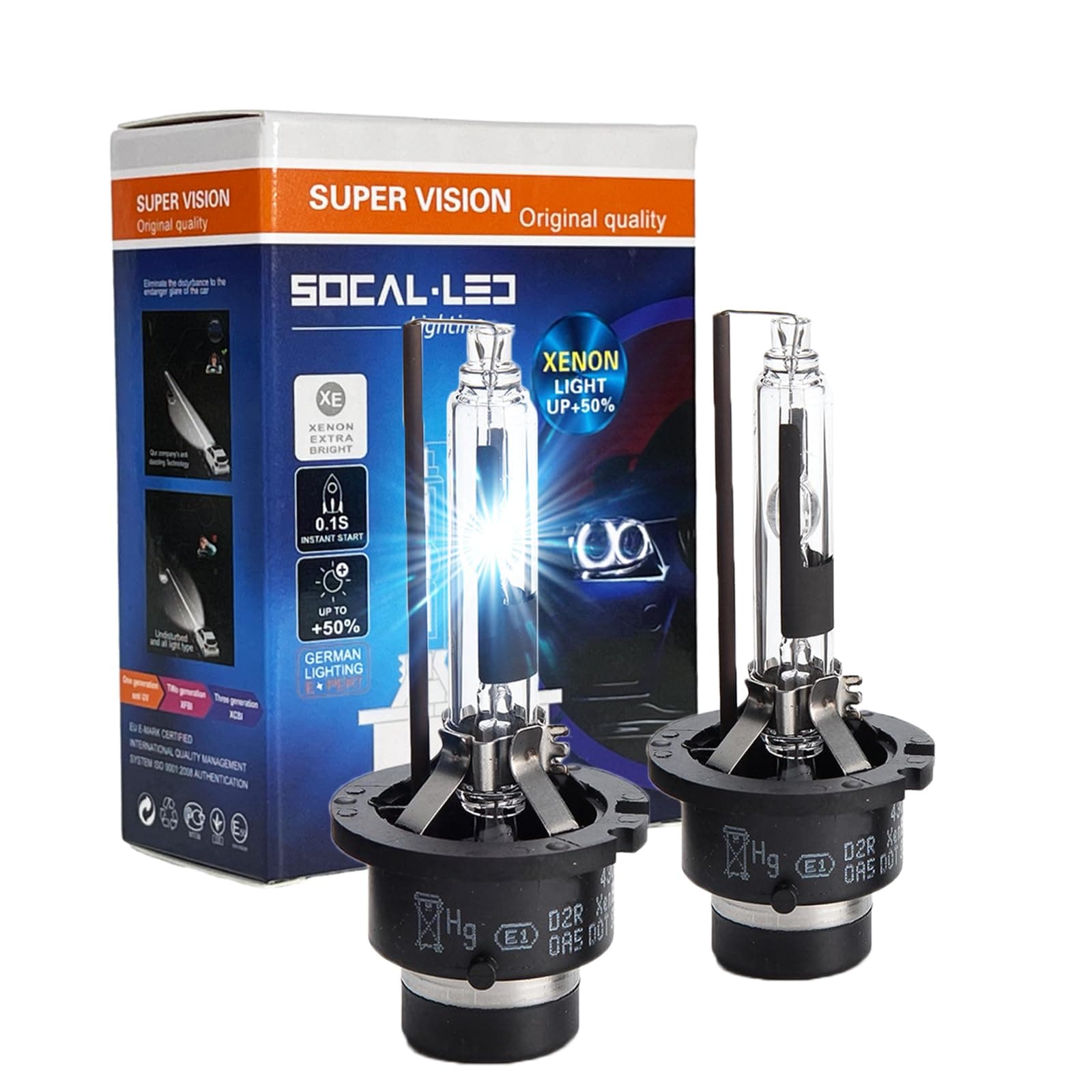 SOCAL-LED LIGHTING 2x D2R HID Bulbs 35W AC Factory Xenon HID Headlight Direct Replacement 8000K Light Blue