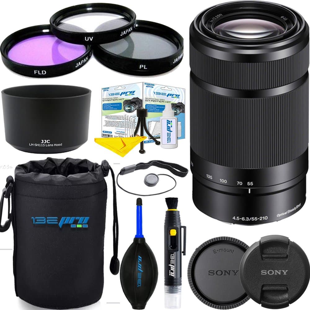 Sony E 55-210mm (SEL55210) F4.5-6.3 OSS Lens for Sony E-Mount Cameras (Black) 12 PCS Expo Accessories Bundle.