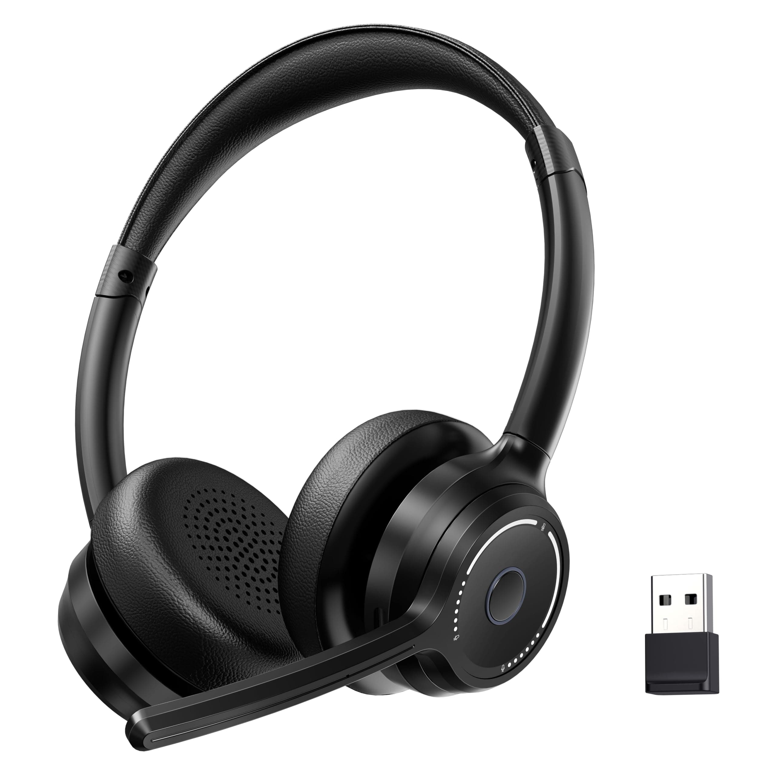 Bluetooth Headset, Wireless with Noise Cancelling Microphone for Work, On Ear Headphones with USB Dongle and Mute Mic for Computer, Office Headset for Work, Call Center