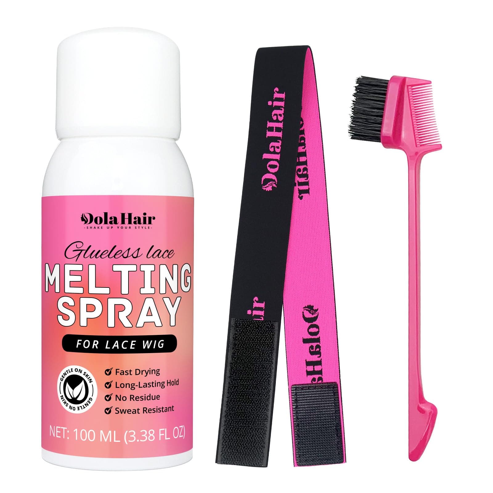 Lace Melting Spray for GlueLess Wigs lace Bond Melting Spray Bond Adhesive Wig Glue Spray (Melting Spray/1 Band/1 Brush)