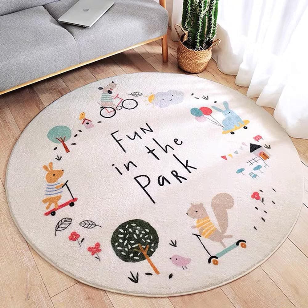 Mofish Anti-Slip Thickened Round Kids Rug, Cute Soft Animal Plush Cartoon Kids Carpet, Children's Crawling Rug Children's Play Mat for Kindergarten Nursery Bedroom Living Room (B,140 * 140cm)