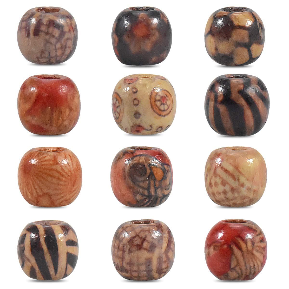 Wooden Beads, 200pcs Round Mixed Coloured Spacer Beads, Hair Accessories for Jewellery Making, Necklaces, Bracelets, Hair Braids & Decorations