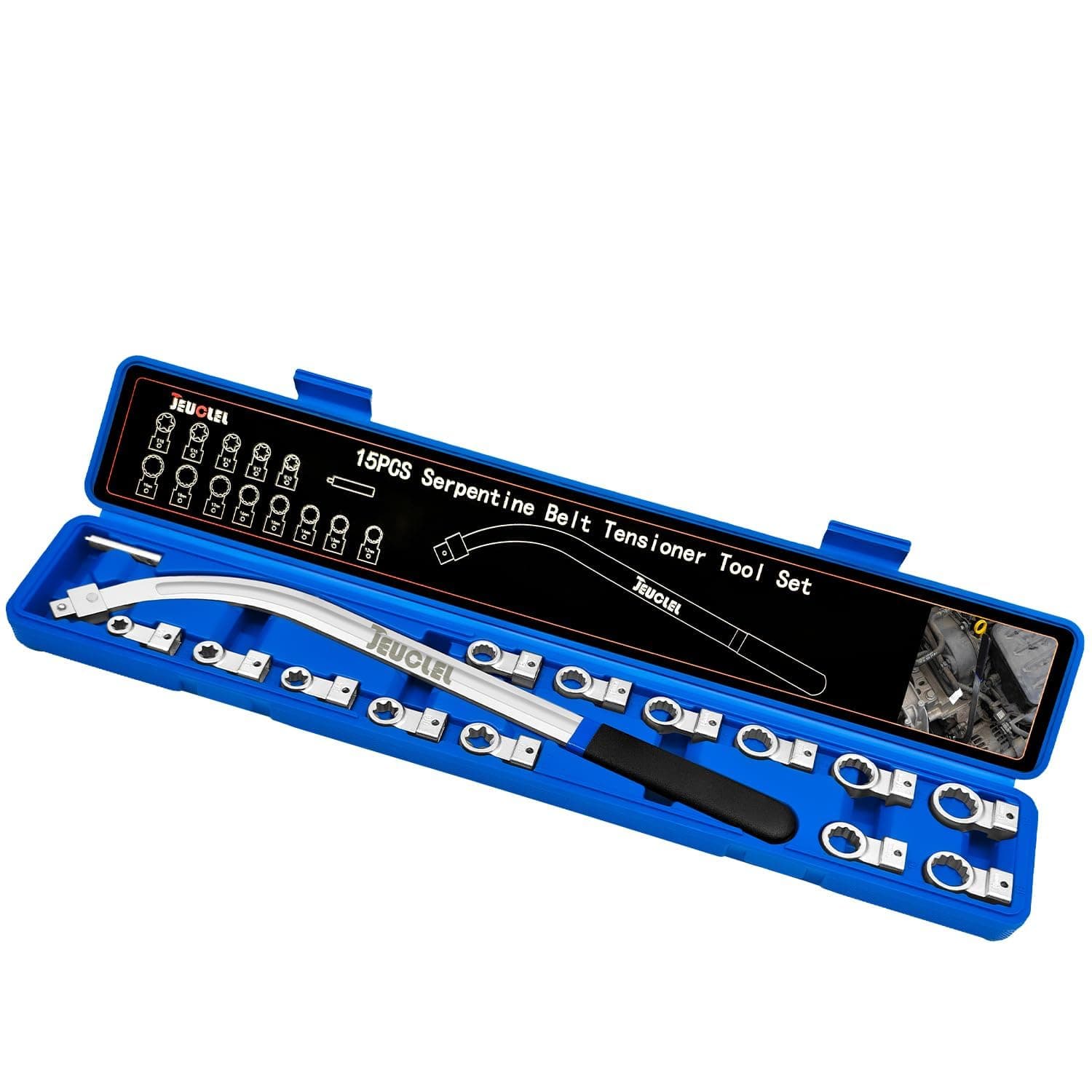 15PCS Universal Auxiliary Idler Belt Tensioner Pulley Removal Tool Kit, 12-Point 12-19mm (0.47"-0.74") Serpentine Belt Tension Pulley Wrench Set, Engine Timing Belt Tensioning Nut Bolt Screw Remover