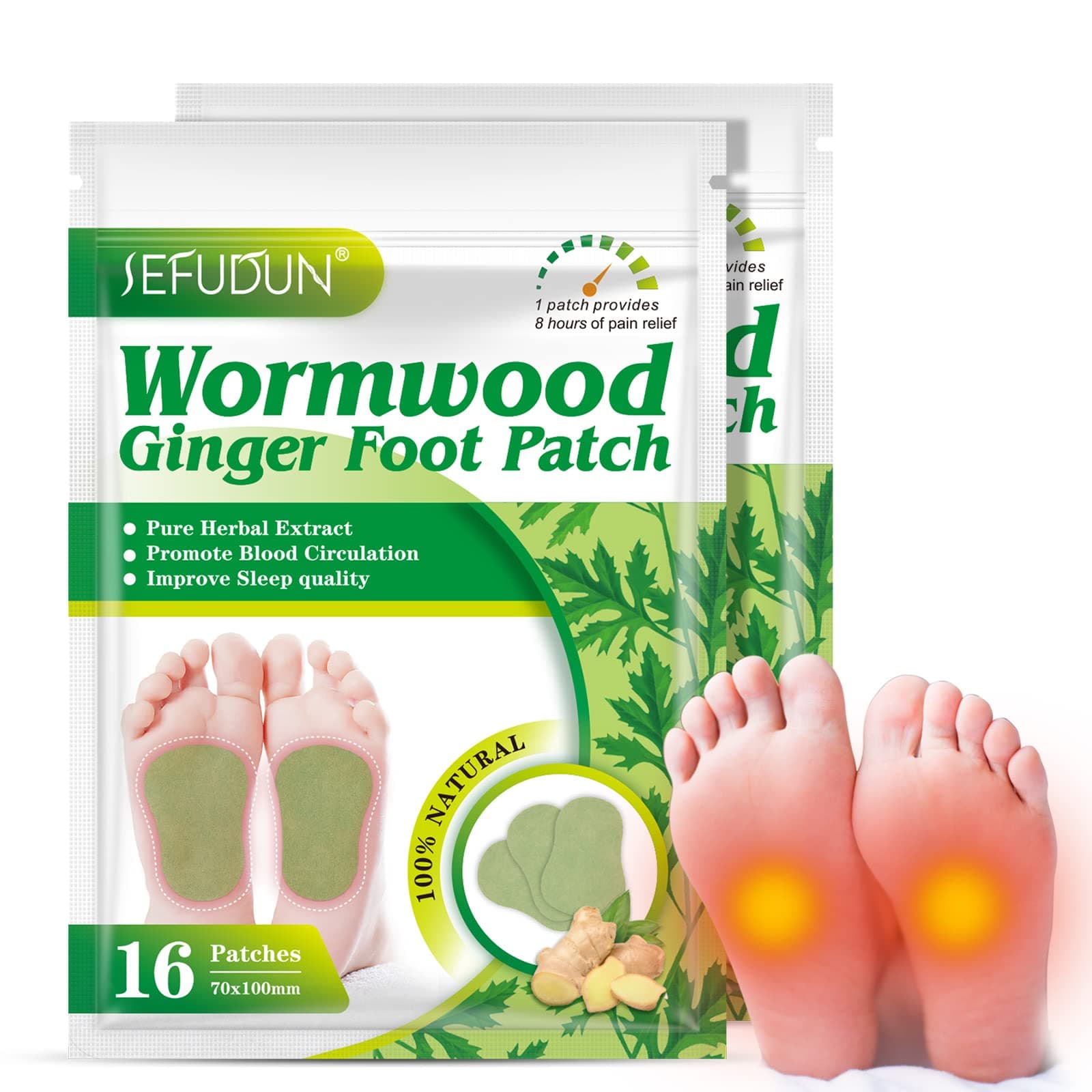 Foot&Knee Pain Relief Patches, 32Pcs Arthritis Pain Relief Patch, Wormwood Ginger Relief Patch Plaster, Quickly Relieve Pain Up to 24h, Relieve Pain Self-heating Patch for Foot Knee,Back,Neck,Shoulder