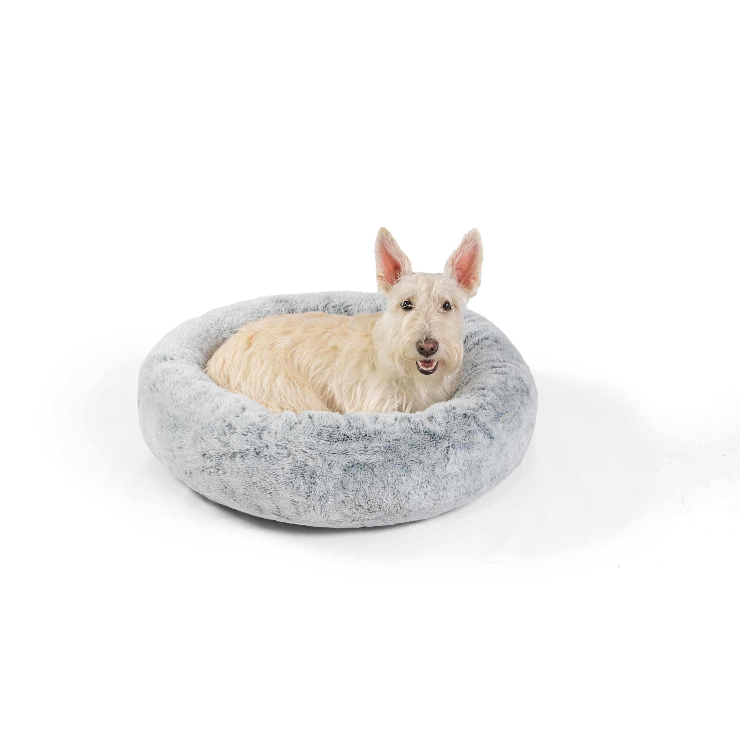 SnuggleSoft Faux Rabbit Fur Memory Foam Donut Bed for Dogs and Cats, Grey, 23" x 23"