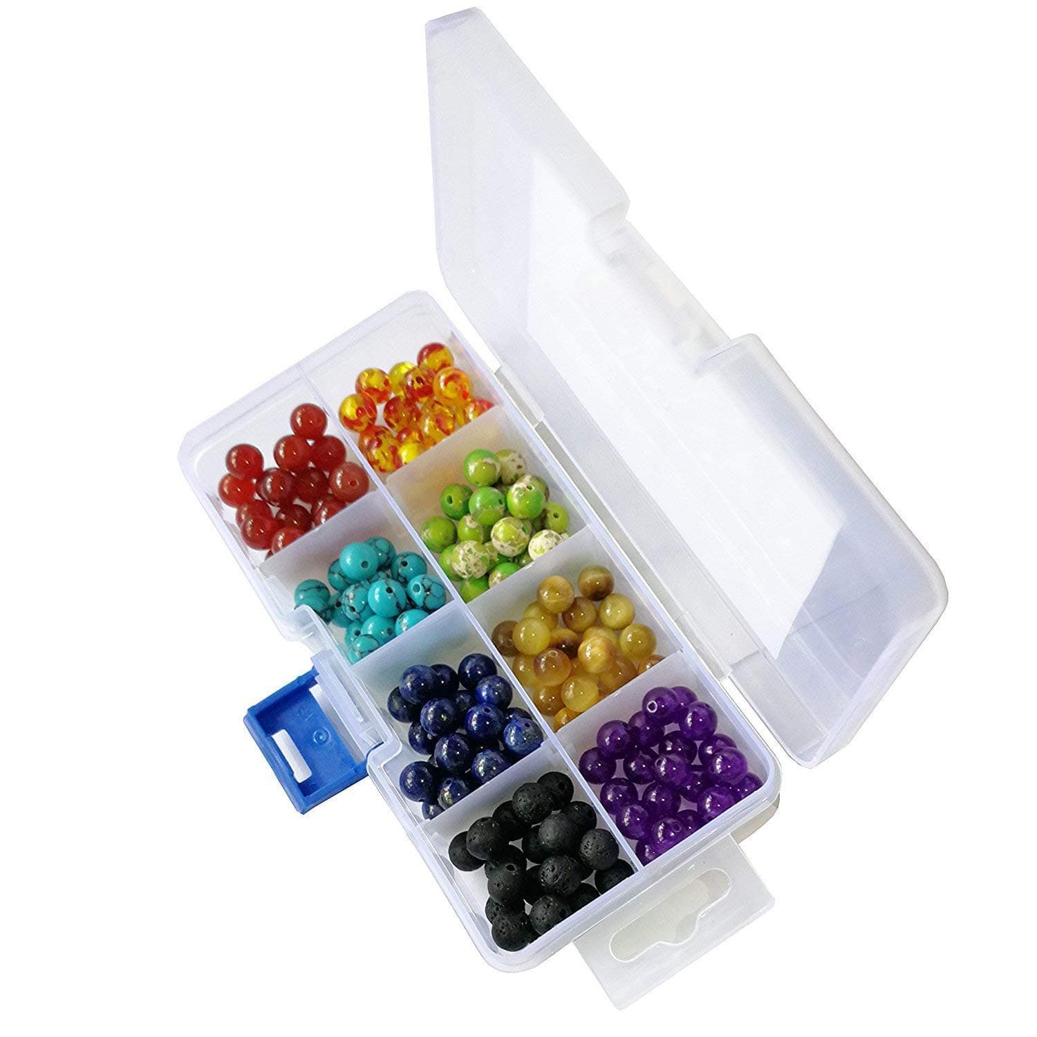 Bonakula Black Lava Rock Stone Volcanic Stone Chakras Beads for Adult Bracelet Necklace Jewelry Making (Rainbow Color)