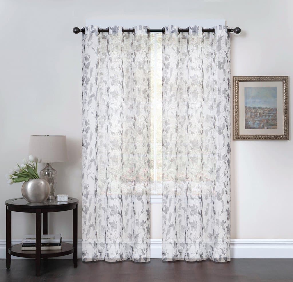 Window Curtains - Set of Two Sheer Floral Print Grommet Panels 38"x 84" - BUY ONE, GET ONE 50% OFF