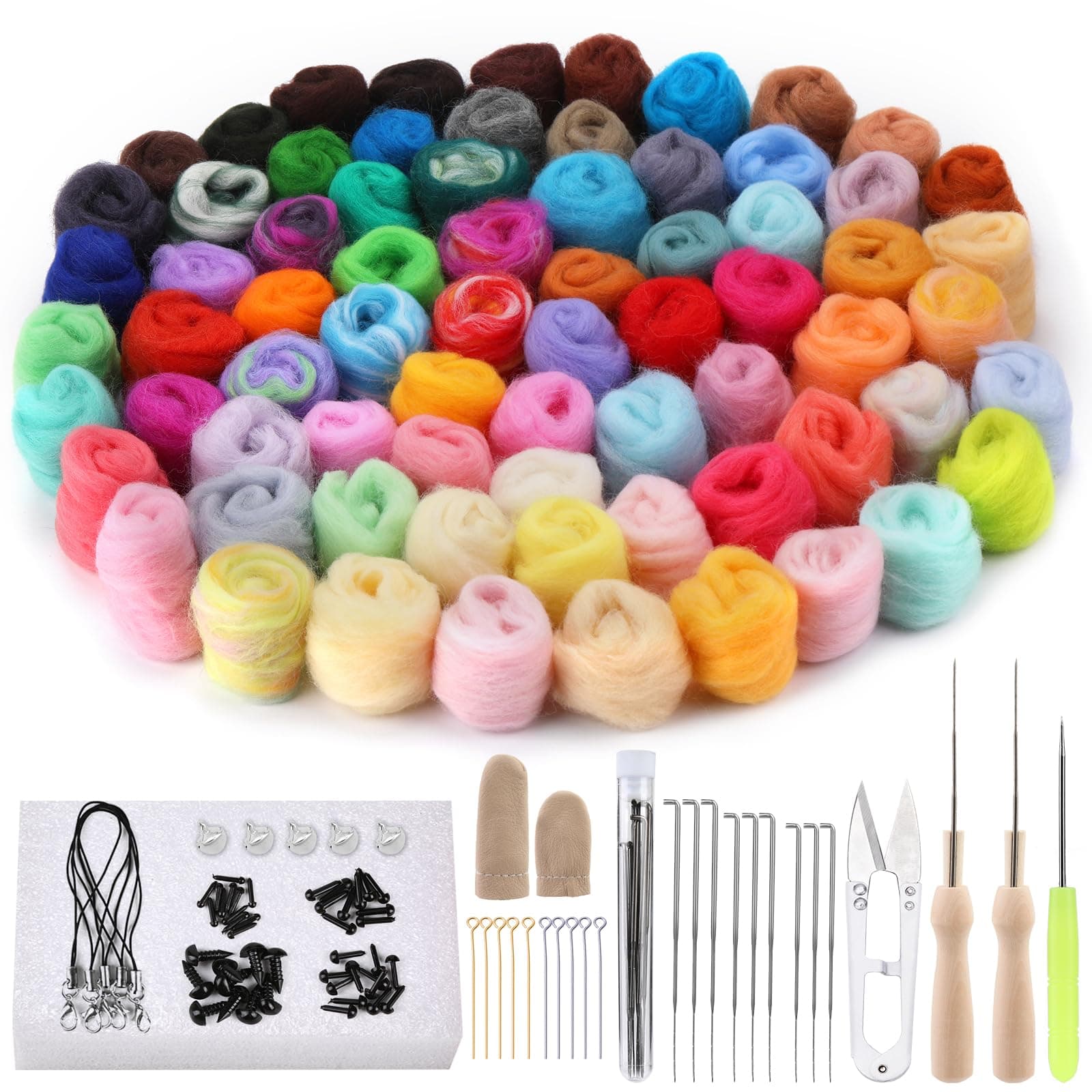 IMZAY Needle Felting Kit, 149 Pieces Needle Felting Tools for Beginner, 72 Colors Wool Roving Set, Felting Kit with Wool Felt Tools and Foam Mat, Felting Kits for Beginners Adult