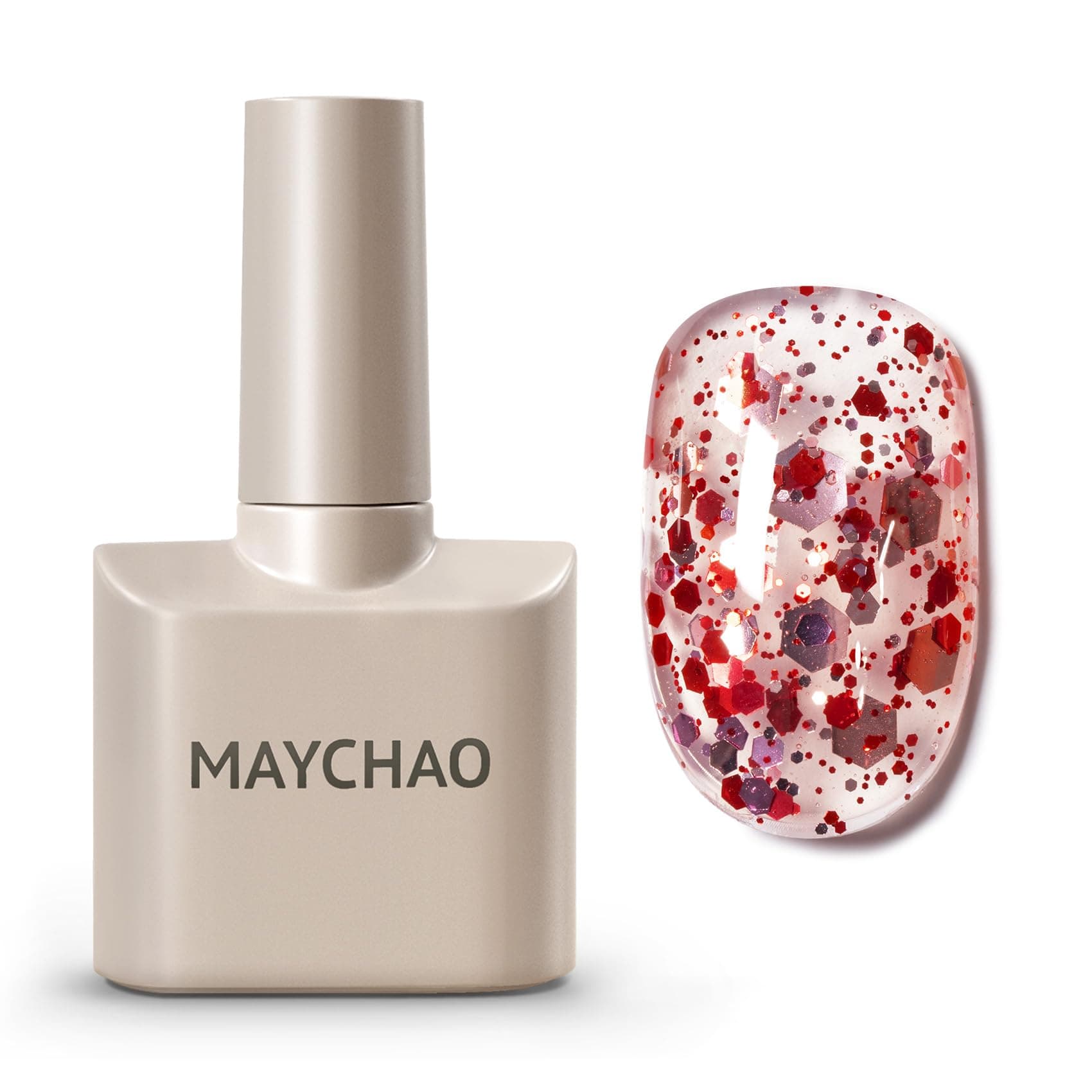 MAYCHAO Glitter Gel Nail Polish, 15ML Firework Sequins Glitter Nail Varnish, Soak Off UV LED Firework Sequins Gel Polish Nail Art Starter Manicure Salon DIY at Home, 0.5 OZ