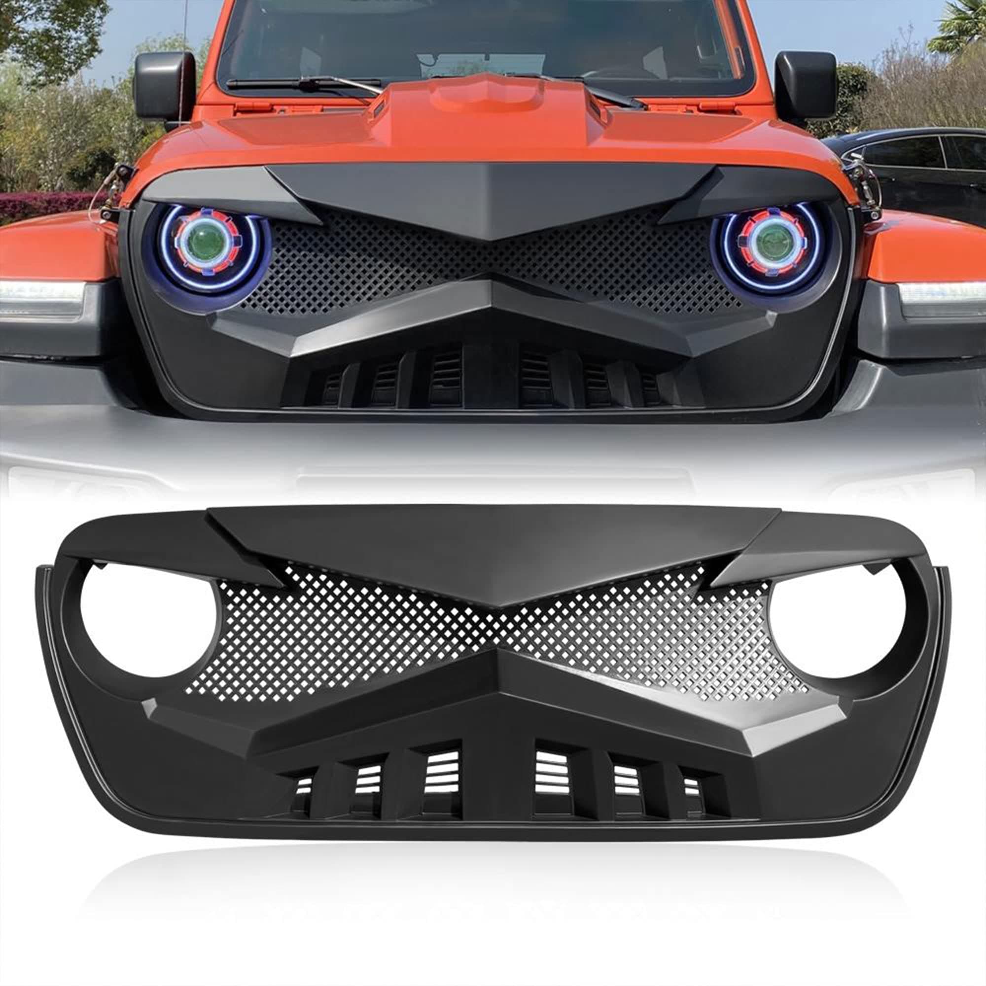 American Modified Aggressive Front Hawke Grille Compatible with Jeep 2018+ Wrangler JL and 2020+ Gladiator JT Models w/o TrailCam, Matte Black