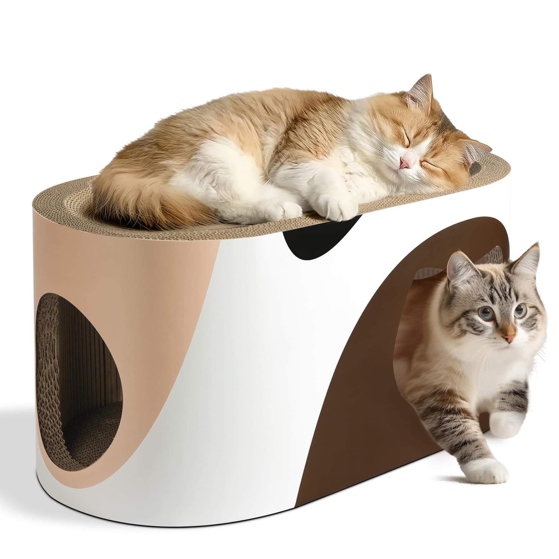 Big Cat Scratcher Lounge, Corrugated Cardboard Cat Scratcher House with Hole, Large Scratching Lounger Bed, Cat Scratching Pad for Indoor Cats as Furniture Protector, Rabbit Cardboard House
