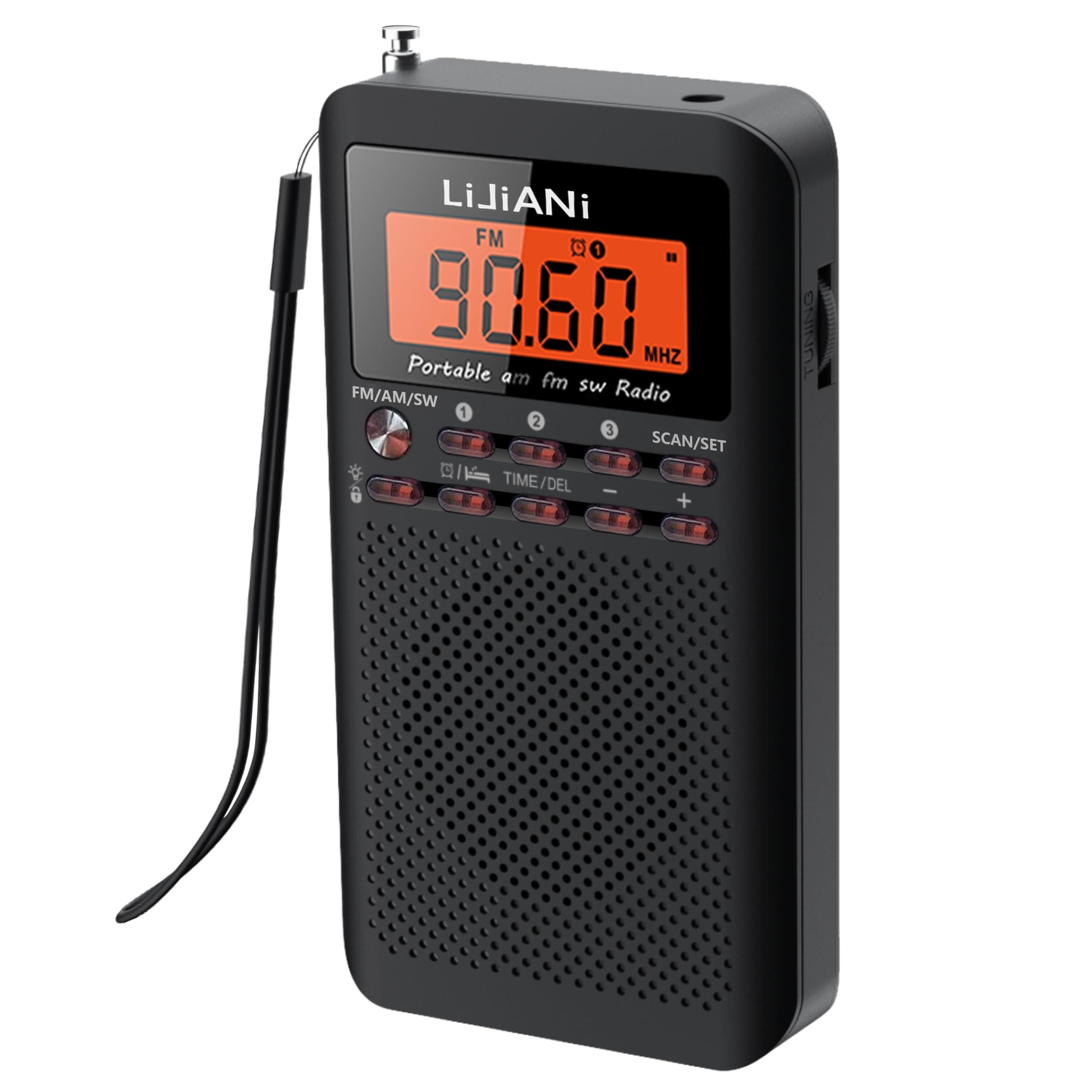 Shortwave Radio FM/AM/SW Transistor AA Battery Powered with Orange Key Backlight LCD Display Digital Alarm Clock Sleep Timer,Best Reception Best Sound Pocket Receiver 218SW