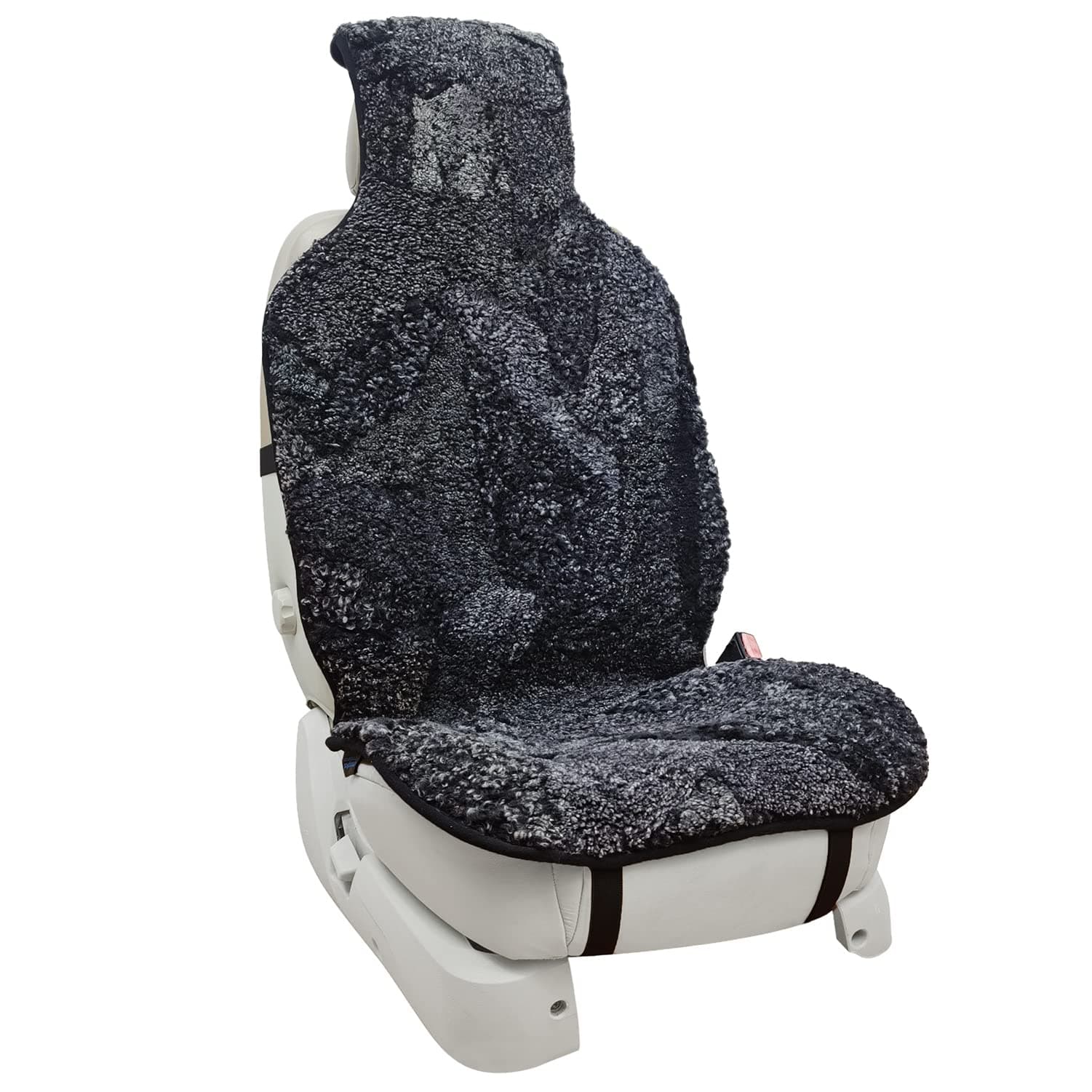 Champlus Genuine Australian Sheepskin Seat Cover, Wool Cushion for Sedan Cars SUVs Trucks and Minivans, Quick Install, Black