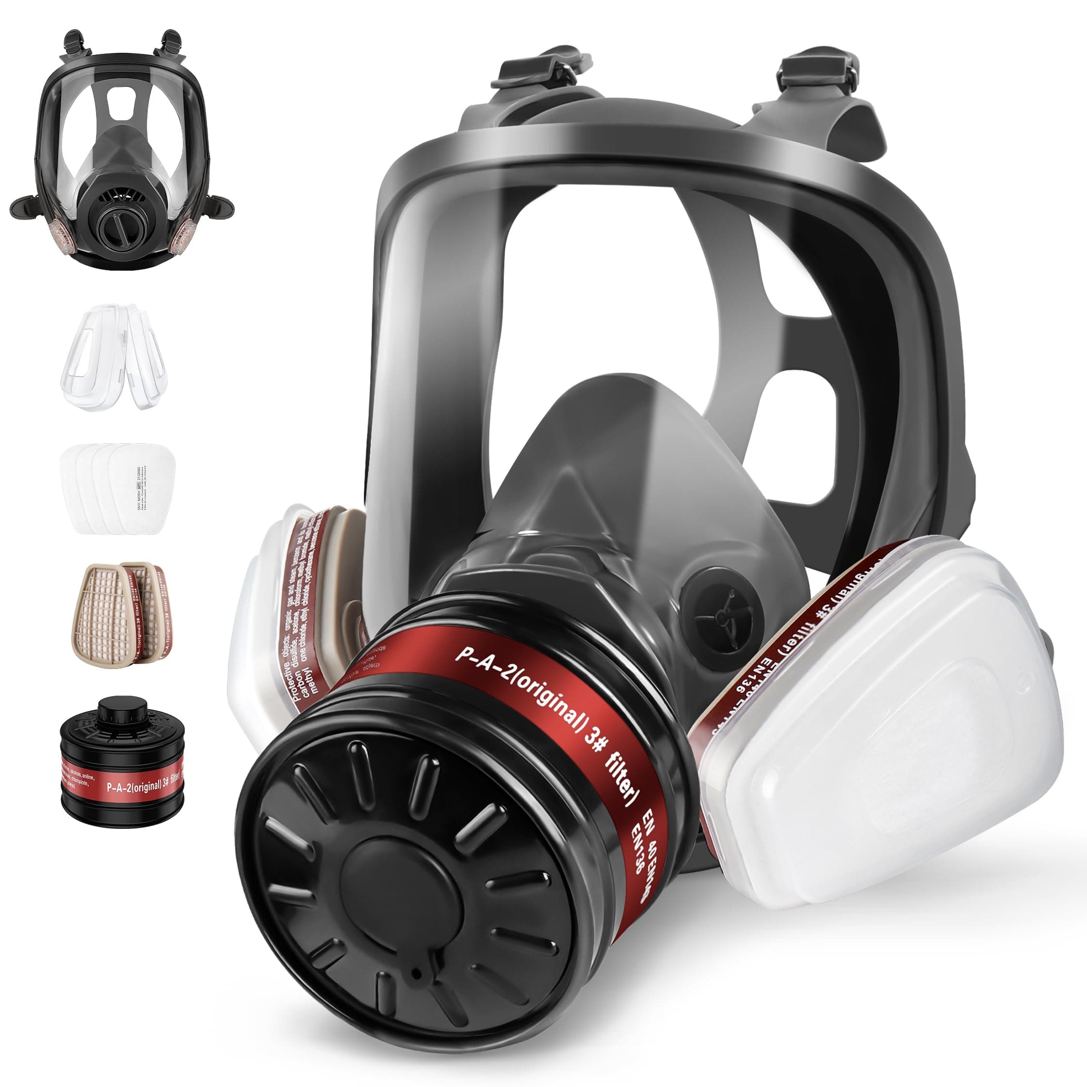 Gas Masks Survival Nuclear and Chemical, Full Face Gas Mask with 40mm Activated Carbon Filter, Reusable Respirator Mask for Chemicals, Gases, Dust, Paint