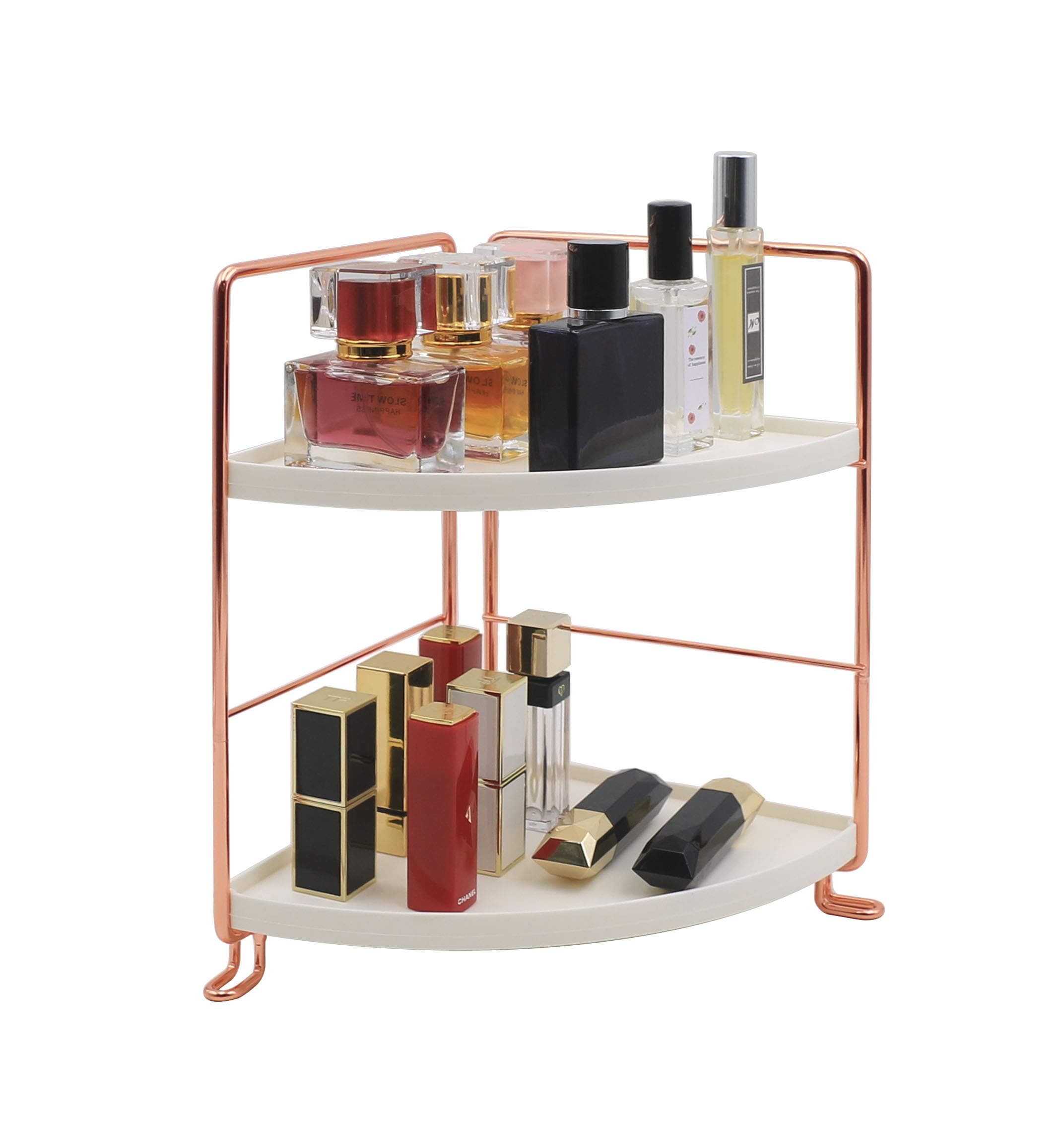 2-Tier Bathroom Countertop Organizer - Vanity Tray Cosmetic & Makeup Storage- Kitchen Spice Rack Standing Shelf - Corner Storage Shelf, Rose Gold