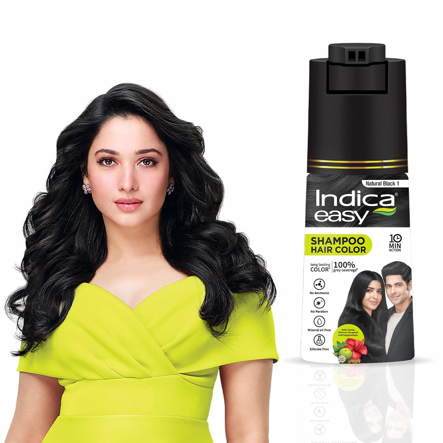 - Easy Do-It-Yourself Hair Color Shampoo Pump Pack with 5 Herbal Extracts and 100% Ammonia Free, Long Lasting Formula, 180 ML - Natural Black Colour (Gloves Included)