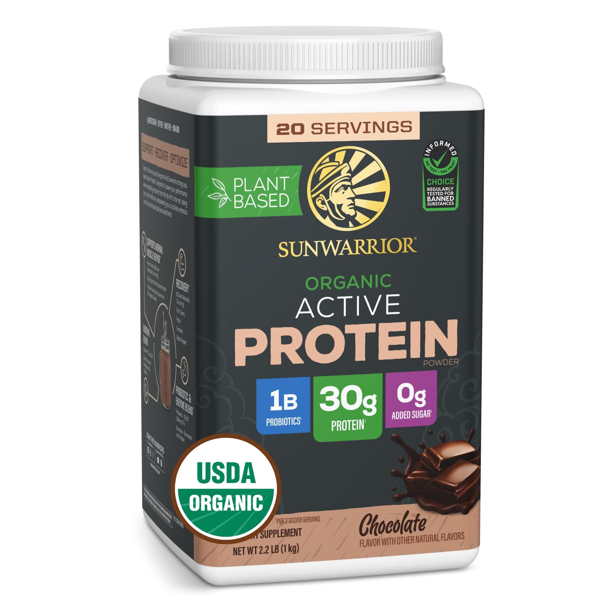 Organic Plant Based Protein Powder | Vegan Organic Protein Powder with BCAA Amino Acids Plus Recovery Minerals & Botanicals | Non-GMO Soy Dairy & Gluten Free (Chocolate, 20 Servings)