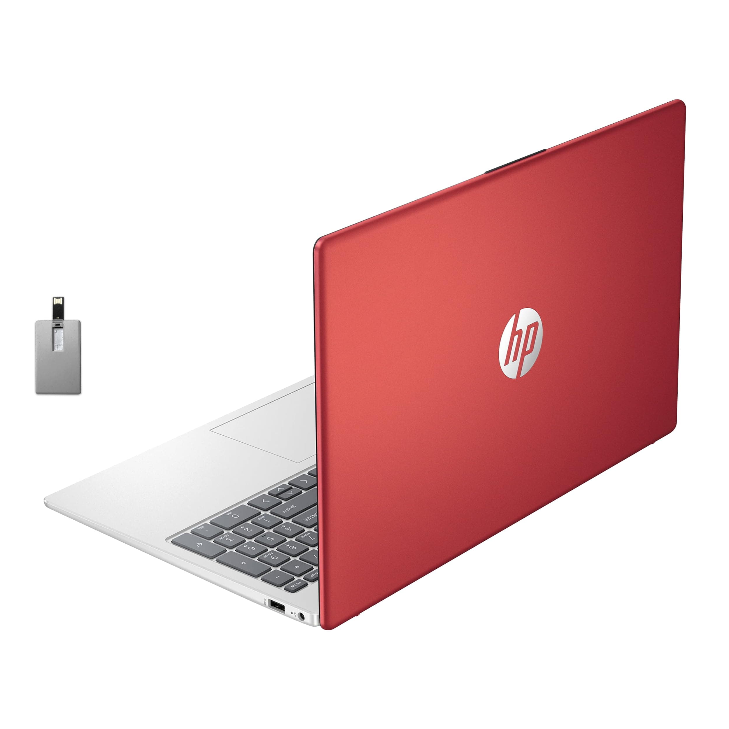 HP 15.6" HD Anti-Glare Student Laptop, Intel N200 Pentium Processor, 16GB DDR4 RAM, 128GB PCIe SSD, 1 Year Office 365, Intel UHD Graphics, Wi-Fi 6, Windows 11, Scarlet Red, 32GB Hotface USB Card