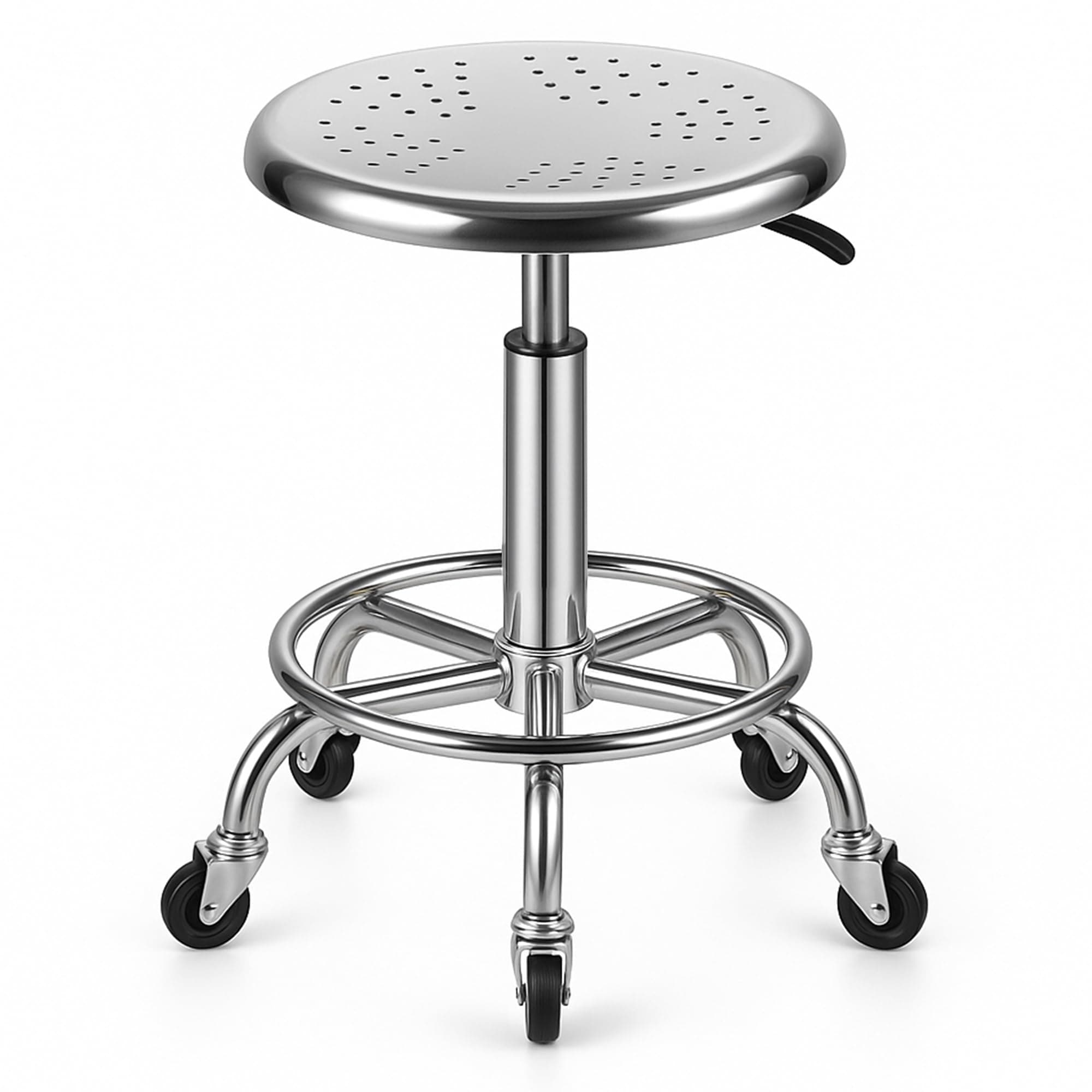- Rolling Stool, Stainless Steel Workbench Stool, Adjustable Swivel Stool Medical 5 Wheels, 304 Stainless Steel Structure Laboratory Round Pad, Load Capacity 445 lbs (Silver)