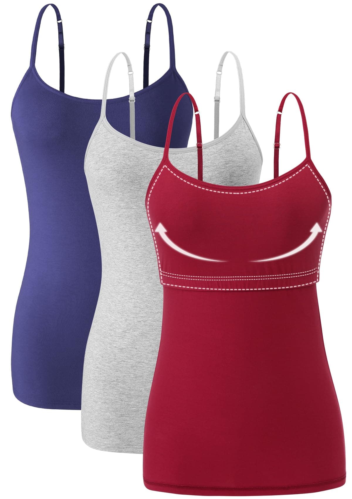 Orrpally Women Cotton Camisole Shelf Bra Cami Tank Tops Adjustable Spaghetti Strap Tank Top 3-Pack