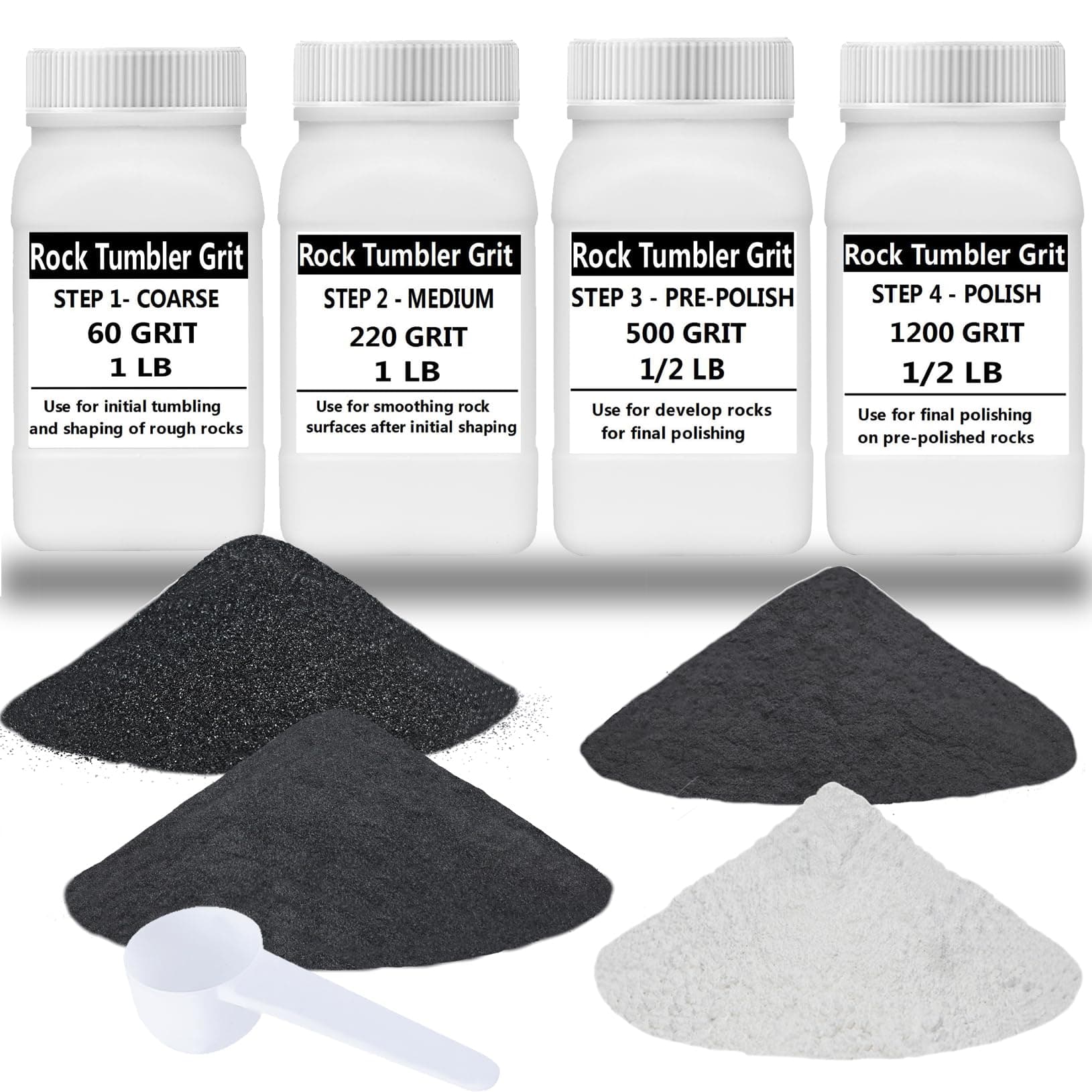 3 LBS Rock Tumbler Grit and Polish Refill Kit - Tumbling Grit Media - 4 Step Tumbling Grit Media Works with Any Rock Tumbler, Rock Polisher, Stone Polisher - 3 Pounds