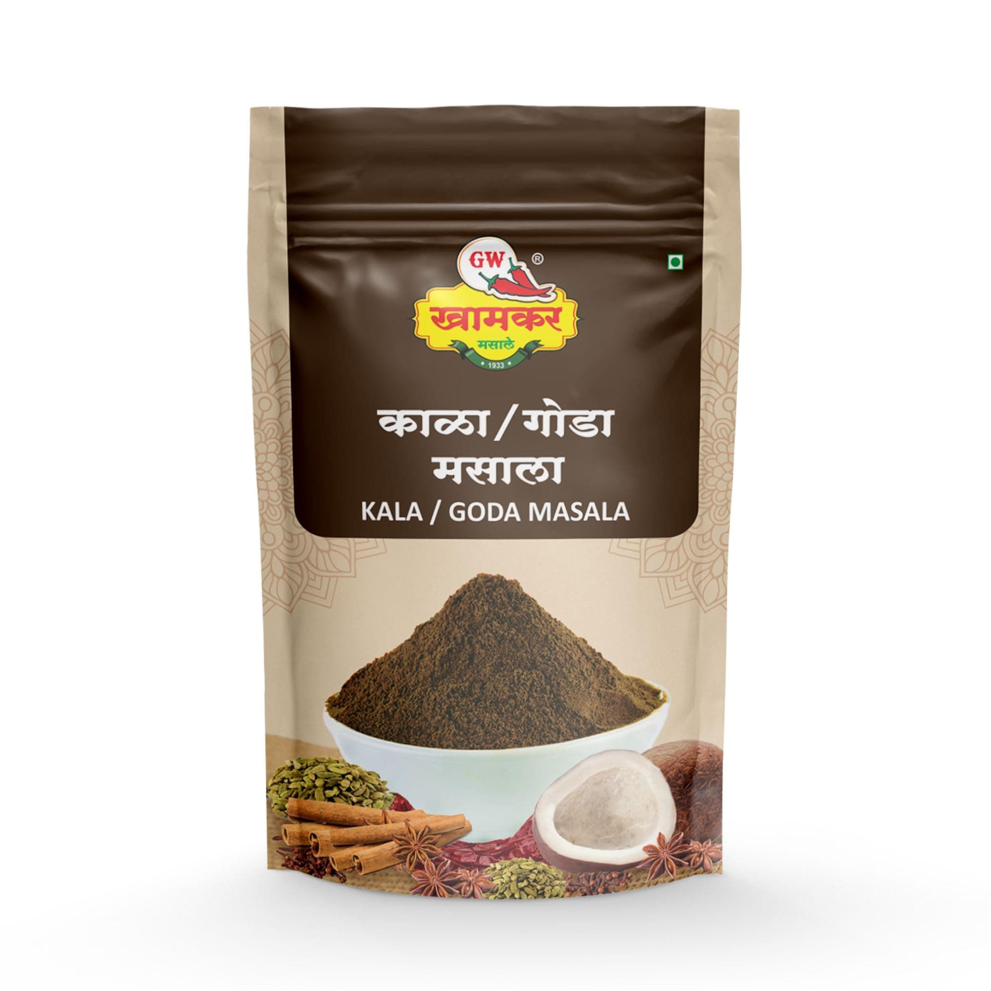 GW Khamkar Special Kala Goda Masala/Powder/Spices, Taste of 90 Years’ Experience, Aromatic mild Maharashtrian Flavor, Zip Lock & Re-usable Pack, and 250grams Pack of 1.