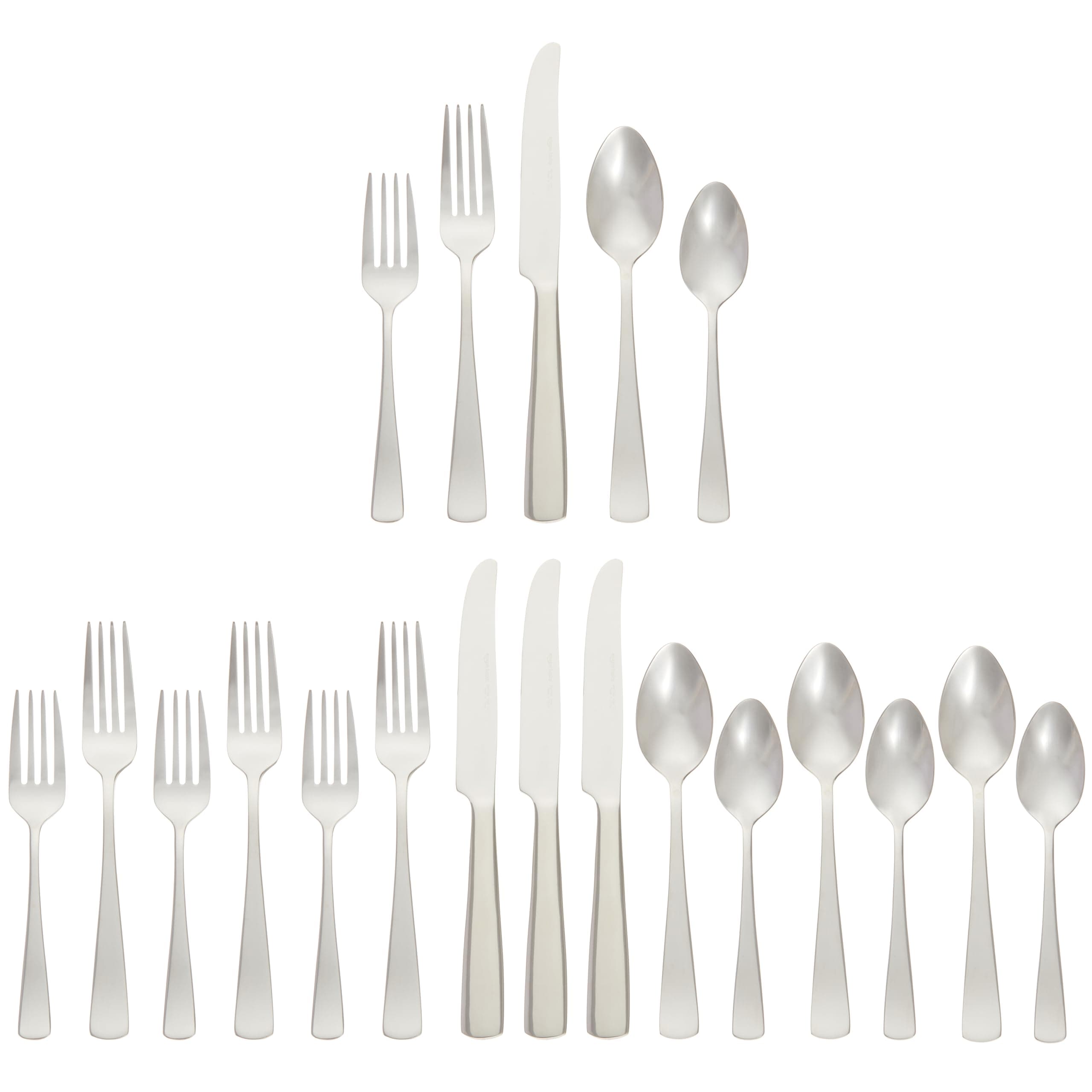 20-Piece Stainless Steel Flatware Set with Square Edge, Dishwasher Safe, Simple Design, Service for 4, Silver