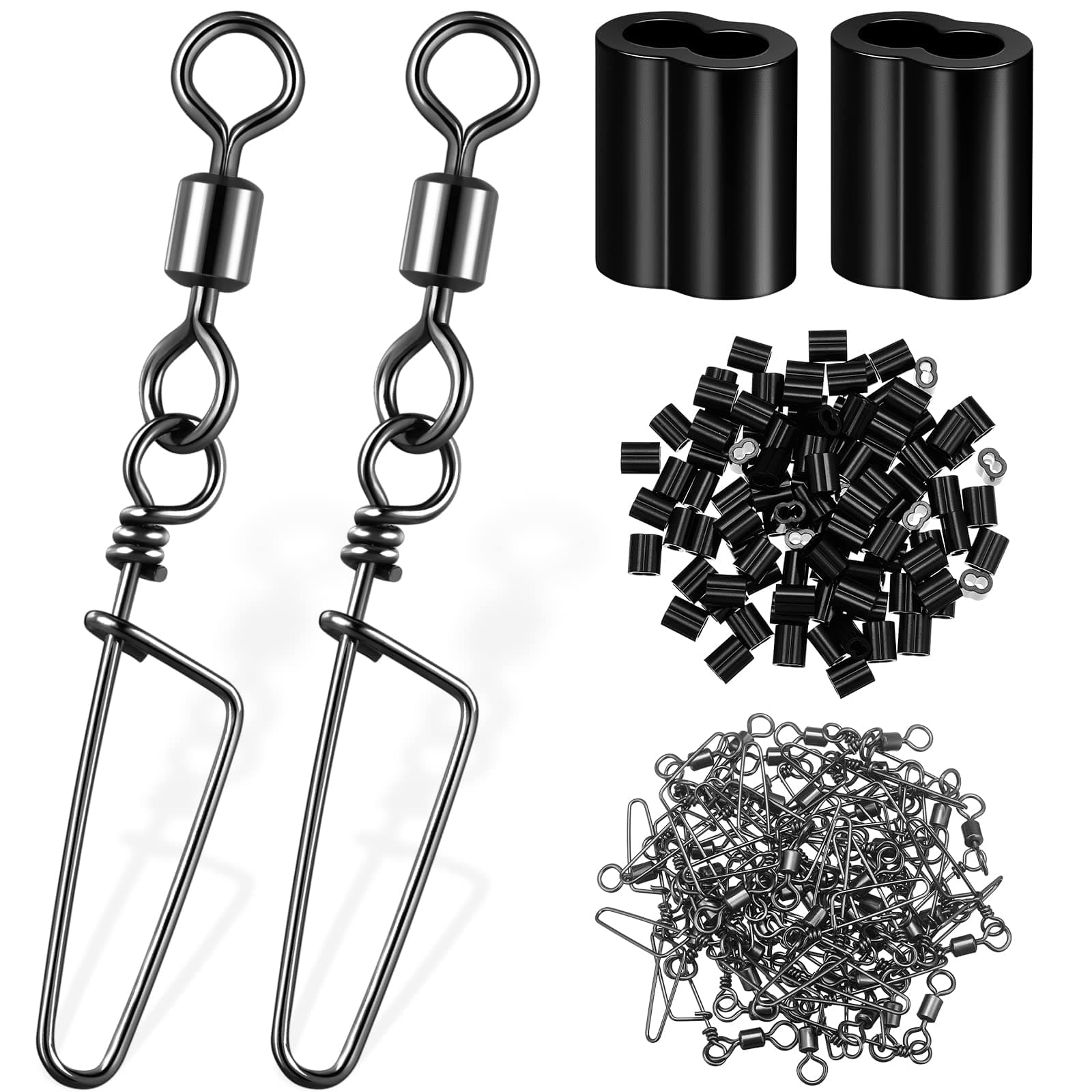 Decoy Crimp Swivel Snap Set, Decoy Line Cord Crimps for Duck Decoys Goose Decoys and Snap Swivels Ball Bearing Fishing Swivels for Duck Hunting Decoy Trap