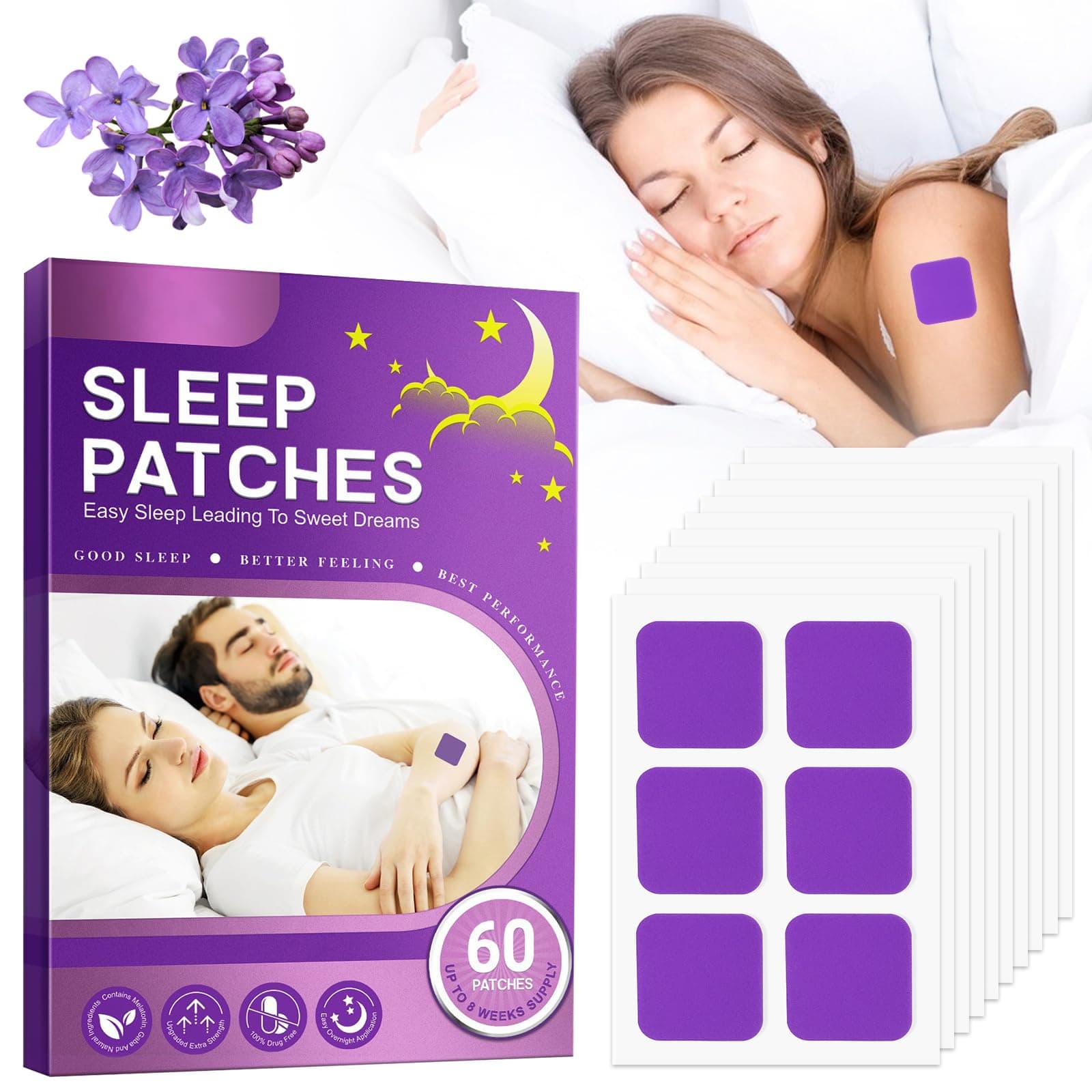 60pcs Upgraded Deep Sleep Patches, Natural Adult Sleep Aids (Purple)