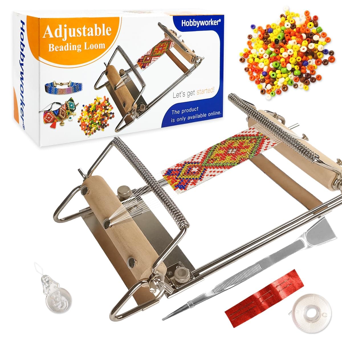 hobbyworker The Third Generation Beading Loom Kit with Seed Beads, Bead Needle,Beading Thread,Needle Threader,Bead Scoop and Instruction Manual,Bead Looms for Adult Jewelry Beading Supplies