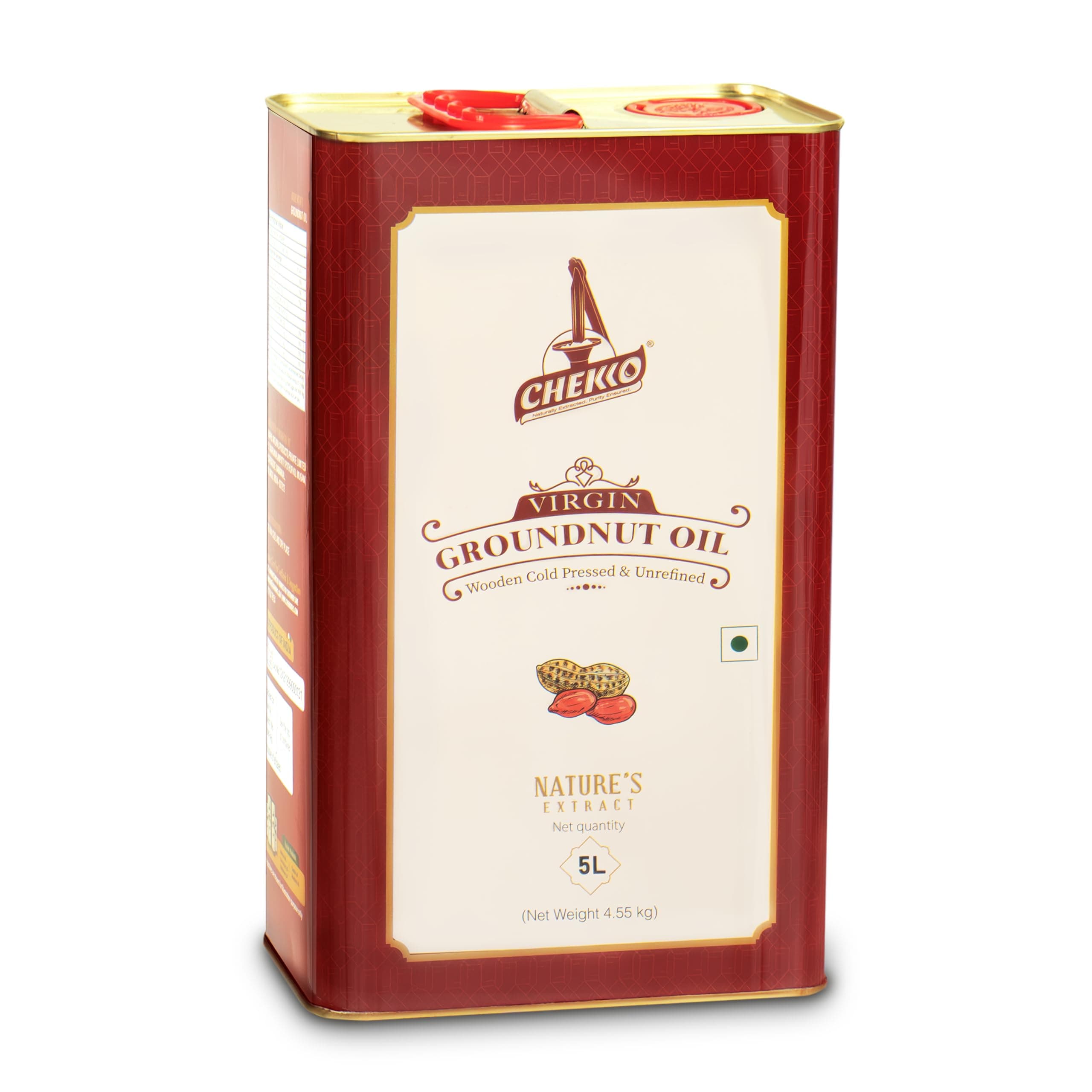 Peanut Oil Cold Pressed | 5 Liter (169 Fl Oz) | Groundnut Oil | Unrefined Wood Pressed | Pure Natural Non-GMO Cooking Oil for Deep Frying