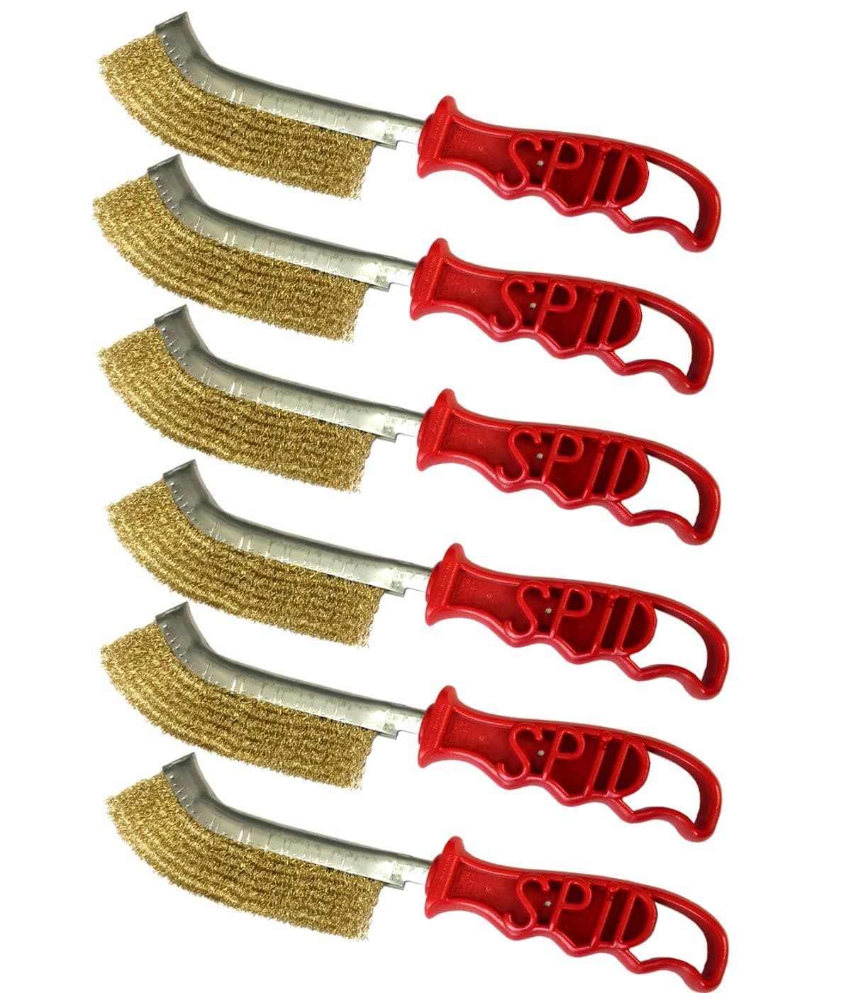 (Pack of 6) Genuine SIT SPID Brass Coated Steel Wire Brushes - Rust Removal, BBQ Cleaning