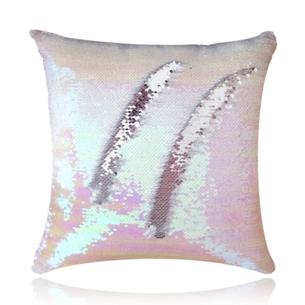 16"x16" Iridescent and Silver Two-Color Reversible Decorative Pillow Case Square Paillette Throw Mermaid Sequin Cushion Covers