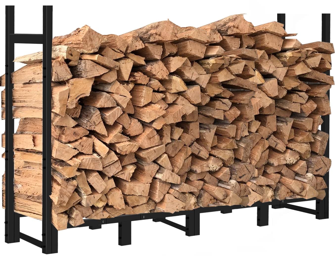 Khordin 8ft Firewood Rack Outdoor Adjustable Heavy Duty Wood Rack Fire Wood Holder for Indoor Storage Fireplace Metal Lumber Organizer Stand Stacker, Black