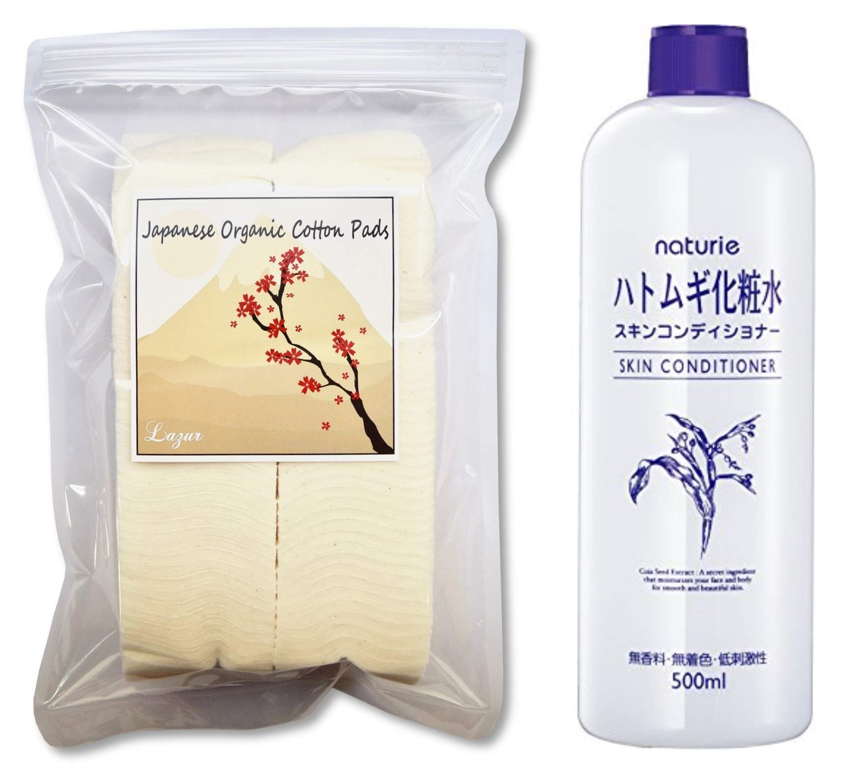Hatomugi Skin Conditioner, 500ml and Japanese Organic Cotton Sheets 90 Pieces 100% Organic Unbleached