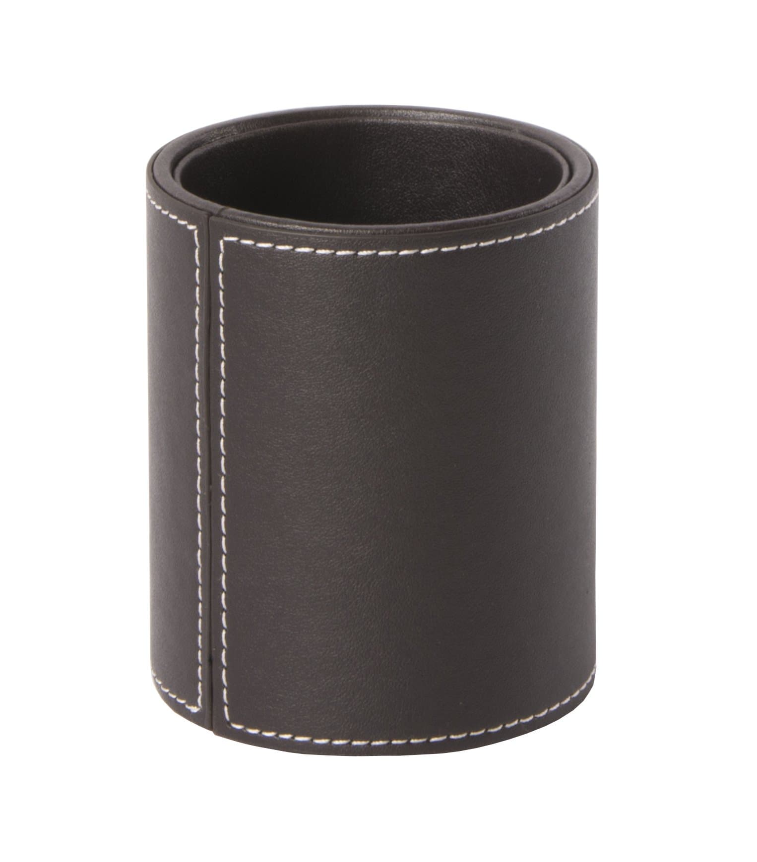 Osco Faux Leather Pen Pot, Brown, Desk Pencil Holder with Wipe-Clean Finish, Compact Round Desk Organizer for Pens, Pencils & Brushes, 10.5cm H x 8.5cm Dia
