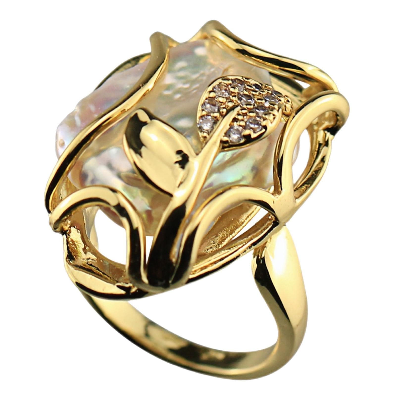 Large Baroque Pearl Ring fashion 18k gold plated adjustable ring Irregular natural pearl jewelry for women girls Statement Jewelry Halloween gifts