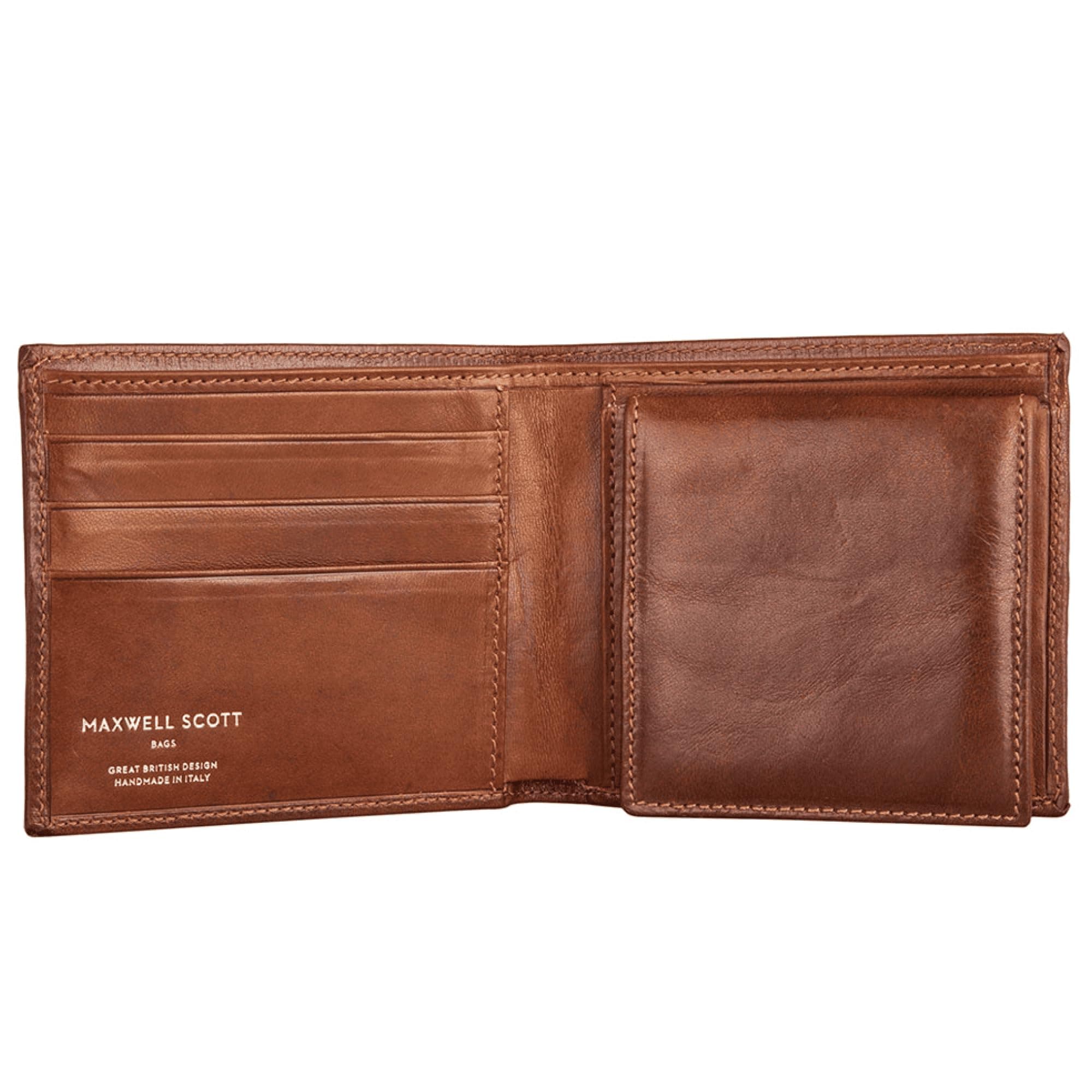 Maxwell Scott - Mens Luxury Leather Wallet with Coin Pocket Pouch - Handmade from Full Grain Hides -The Ticciano Chestnut Tan
