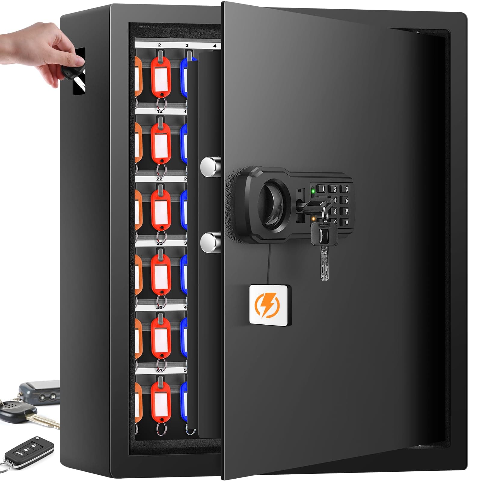 200 Adjustable Key Cabinet Lock Box with 200 Colorful Tag Labels - Heavy Duty Key Organizer Safe with Combination Lock & Sensor Light, Ideal for Car, House, Office, Rental Key Management