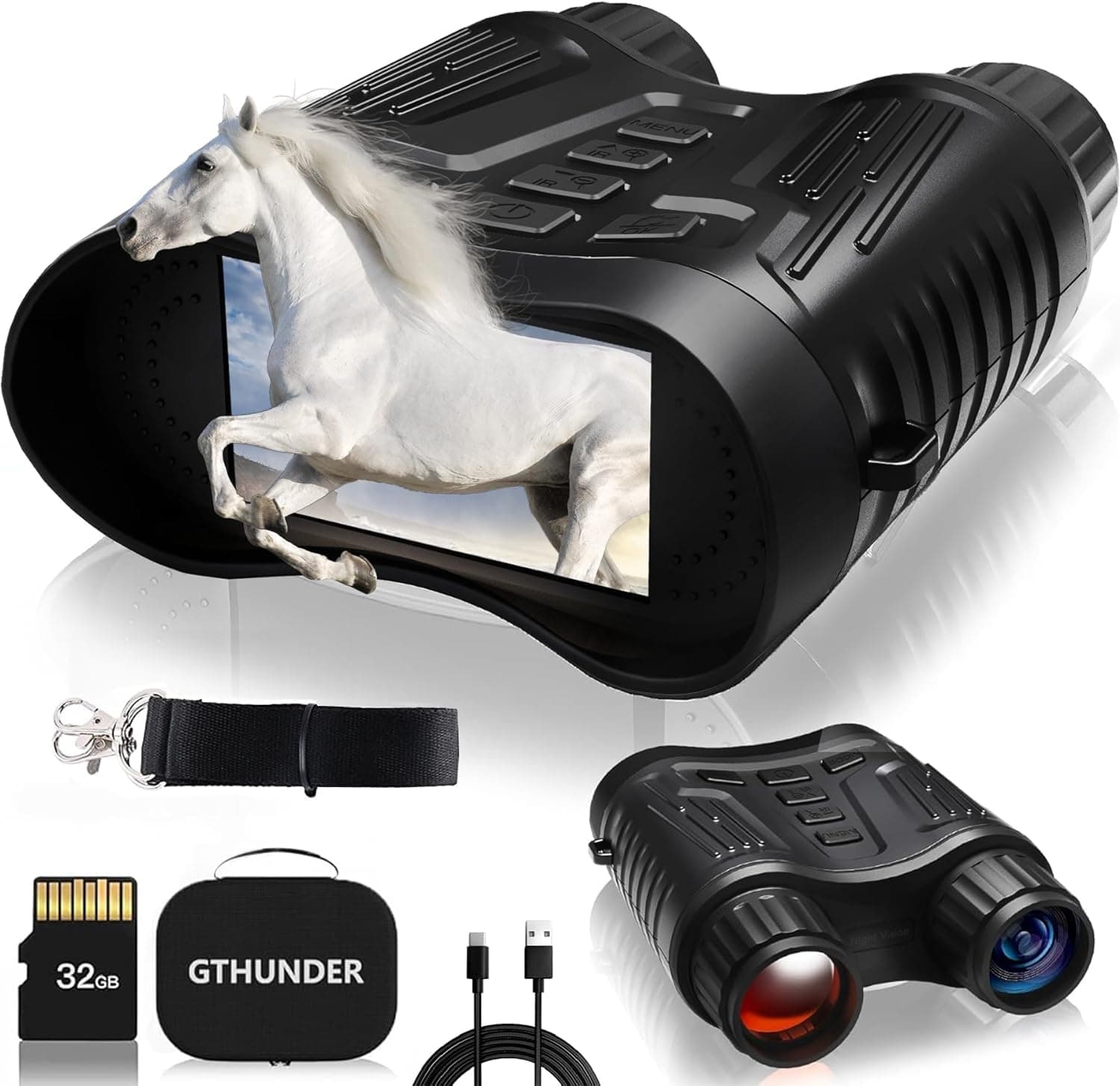 GTHUNDER 4K Night Vision Goggles, 4000mAH Rechargeable Infrared Digital Night Vision Binoculars, 32GB Card for Video and Photo