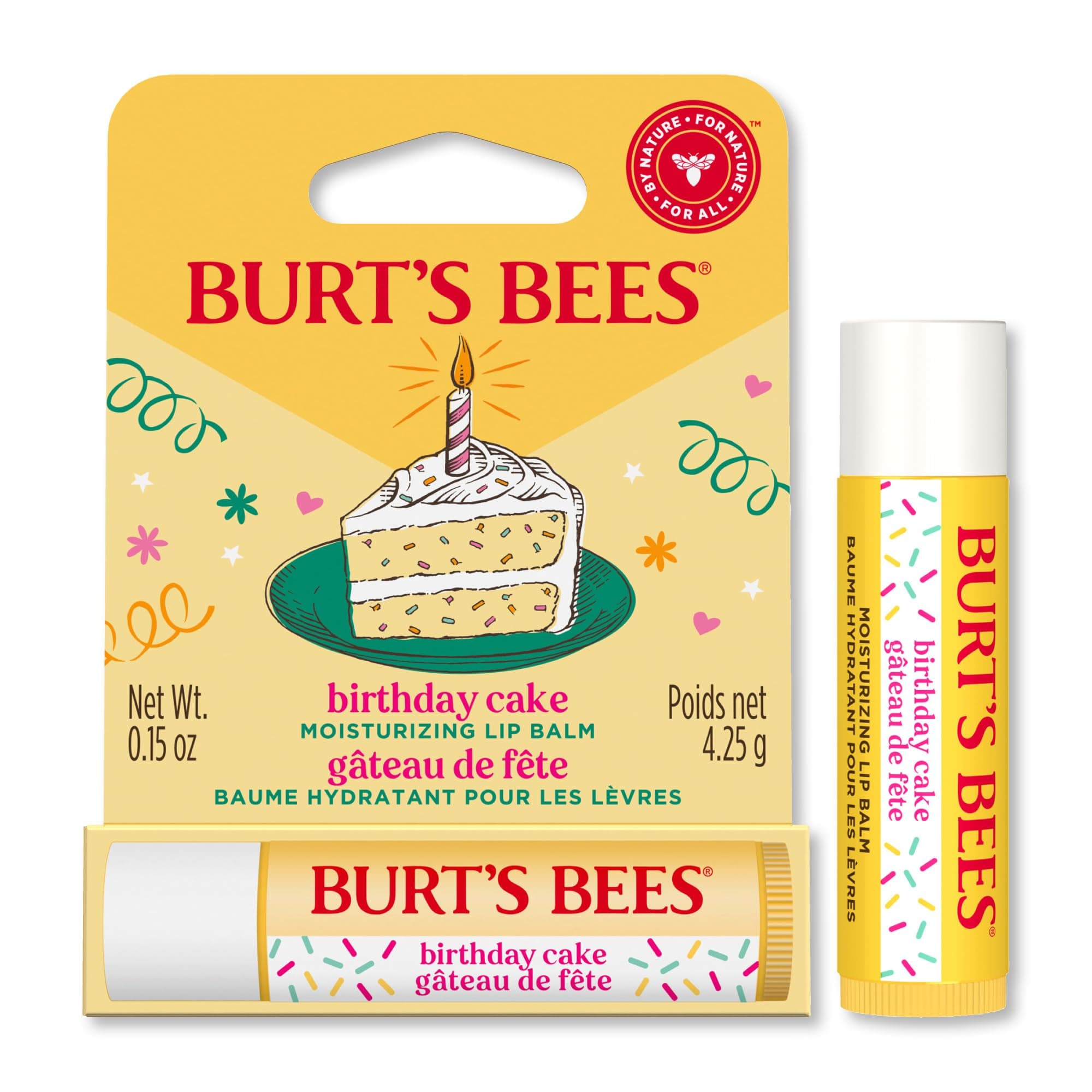Burt's Bees Lip Balm Birthday Cake, Moisturising Lip Balm With Beeswax and Vitamin E, 100% Natural Origin, 4.25g
