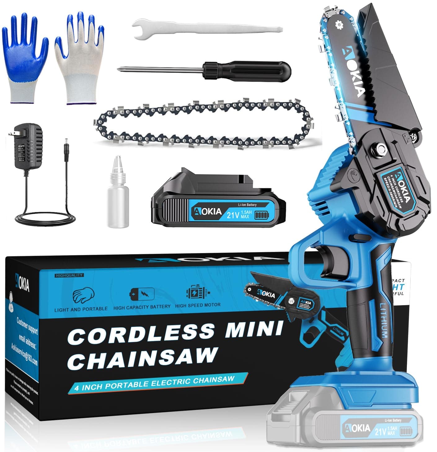 Aokia Electric Cordless Mini Chainsaw,20V Chainsaw Handheld & Portable Power Chain Saw for Tree Trimming Pruning Garden & Yard Work Battery Chain Saw Gifts for Men Women Dad Blue