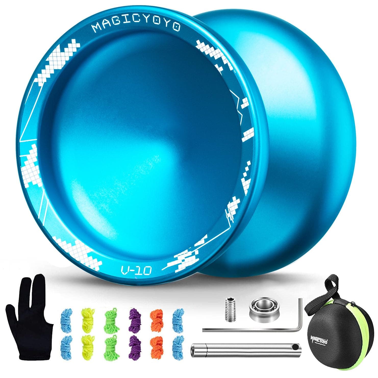 V10 Professional Finger Spin Yoyo for DNA Tricks, Metal Yoyo Professional with Responsive & Unresponsive Modes, Pro Trick Yo yo for Adults & Kids with Complete Yo-yo Accessories Kit (Blue)