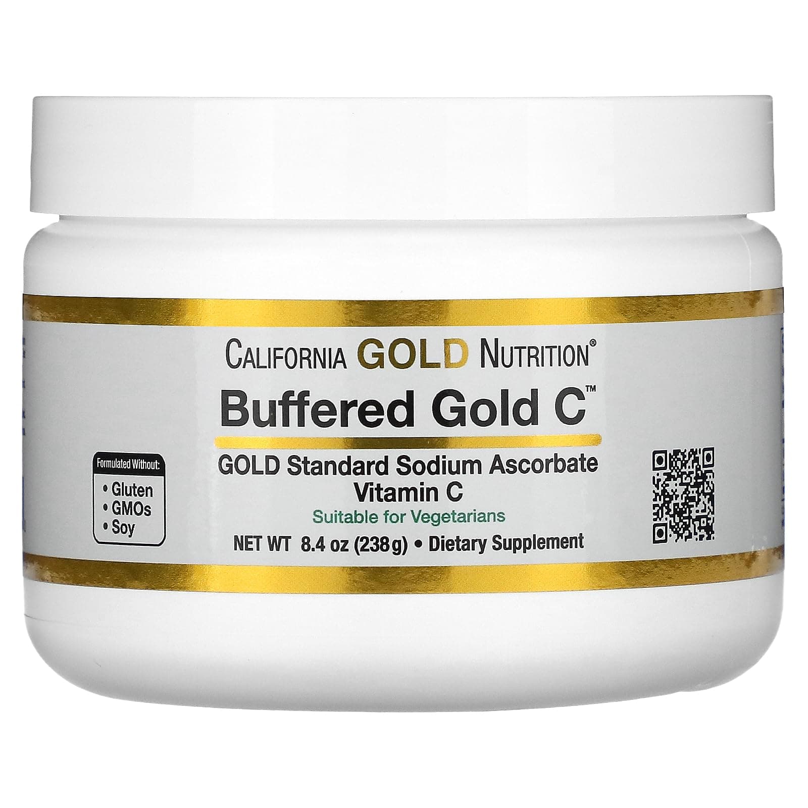 Buffered Vitamin C Powder, Non-Acidic, Gold C, USP Grade Sodium Ascorbate, Suitable for Vegans and Vegetarians, 8.40 oz (238 g)