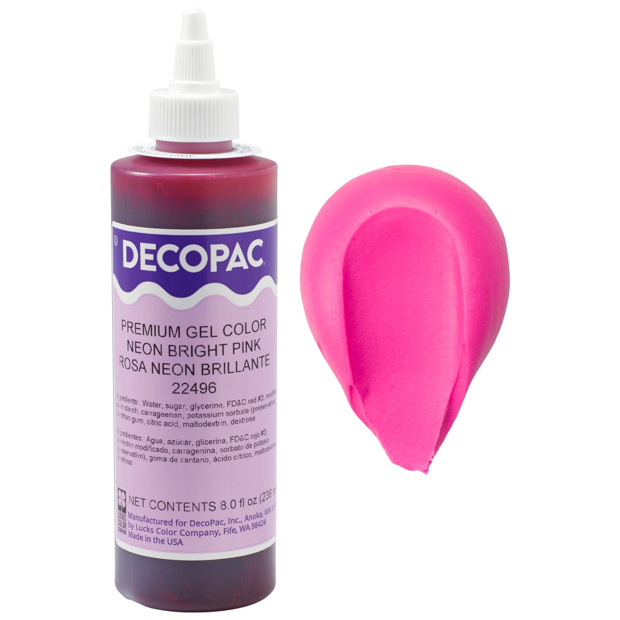 DECOPAC Premium Gel Food Color, Edible Coloring For Use with Buttercream or Whipped Icing, Fondant & Piping Gel, Highly Concentrated Gel, 8oz - Neon Bright Pink